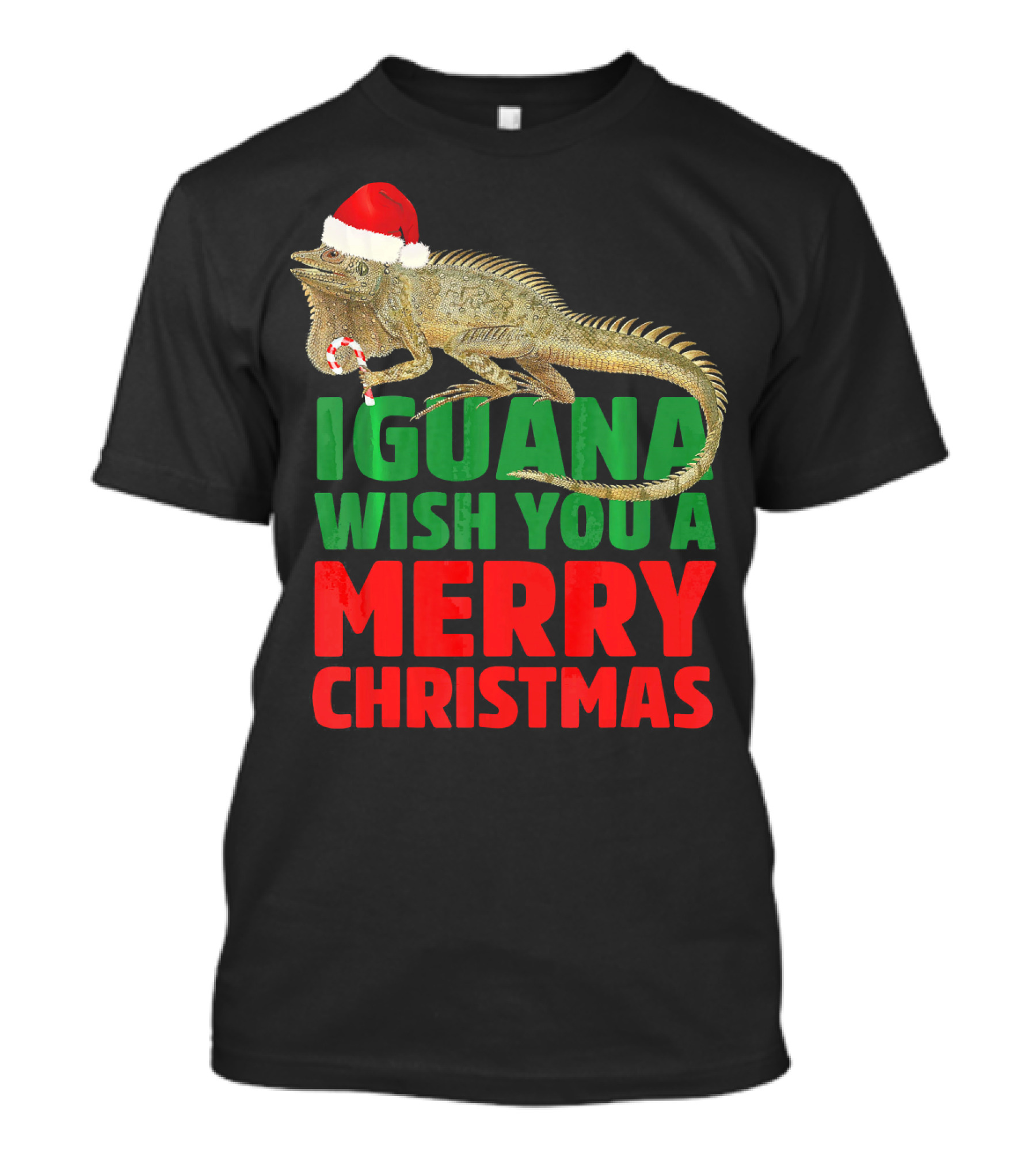 Iguana Wish You A Merry Christmas Santa Hat Candy Cane T-Shirt