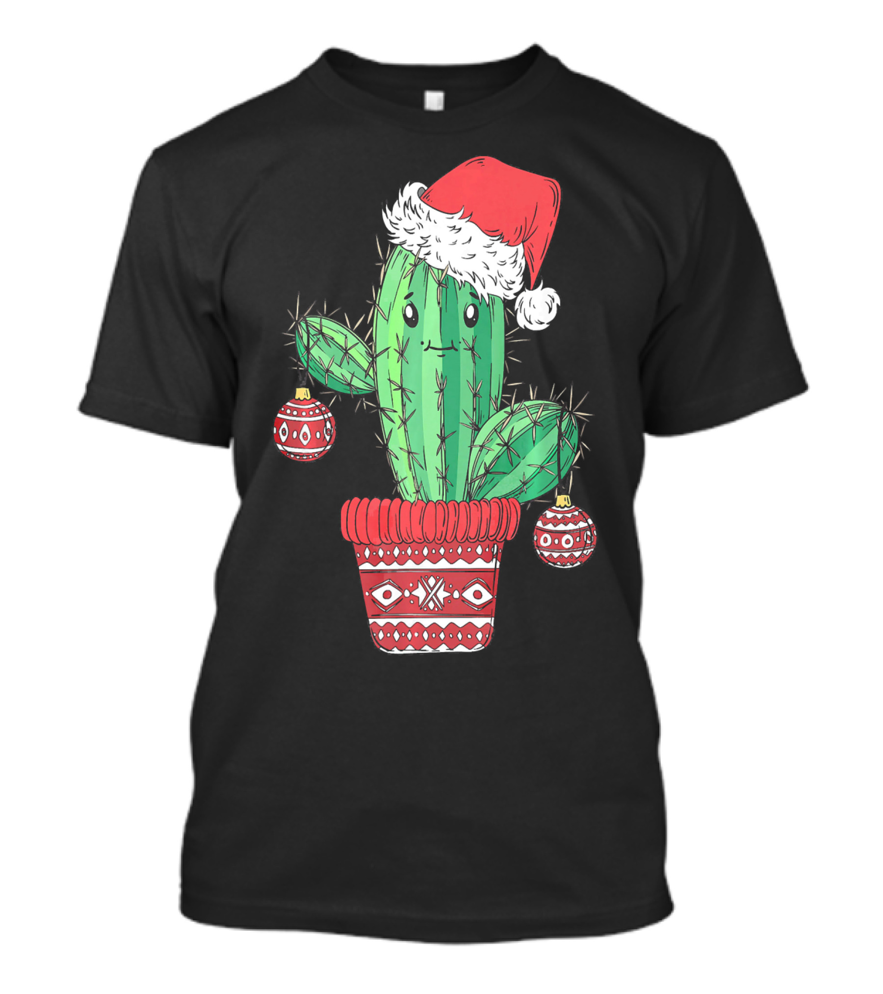 Cactus Christmas Tree Santa Hat Festive Ornaments T-Shirt
