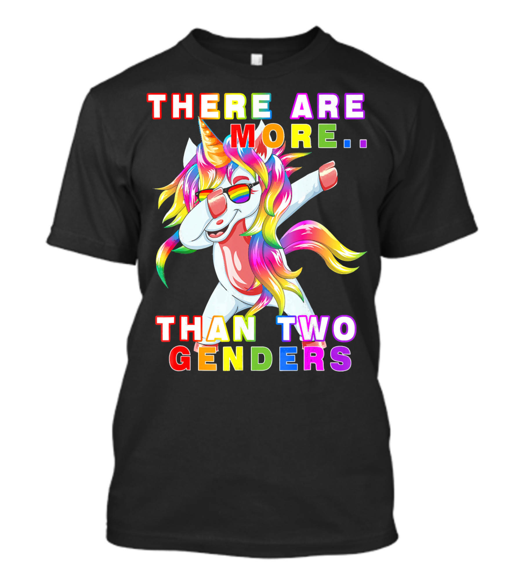 There Are More Than Two Genders Unicorn Dabbing Rainbow Mane Sunglasses T-Shirt
