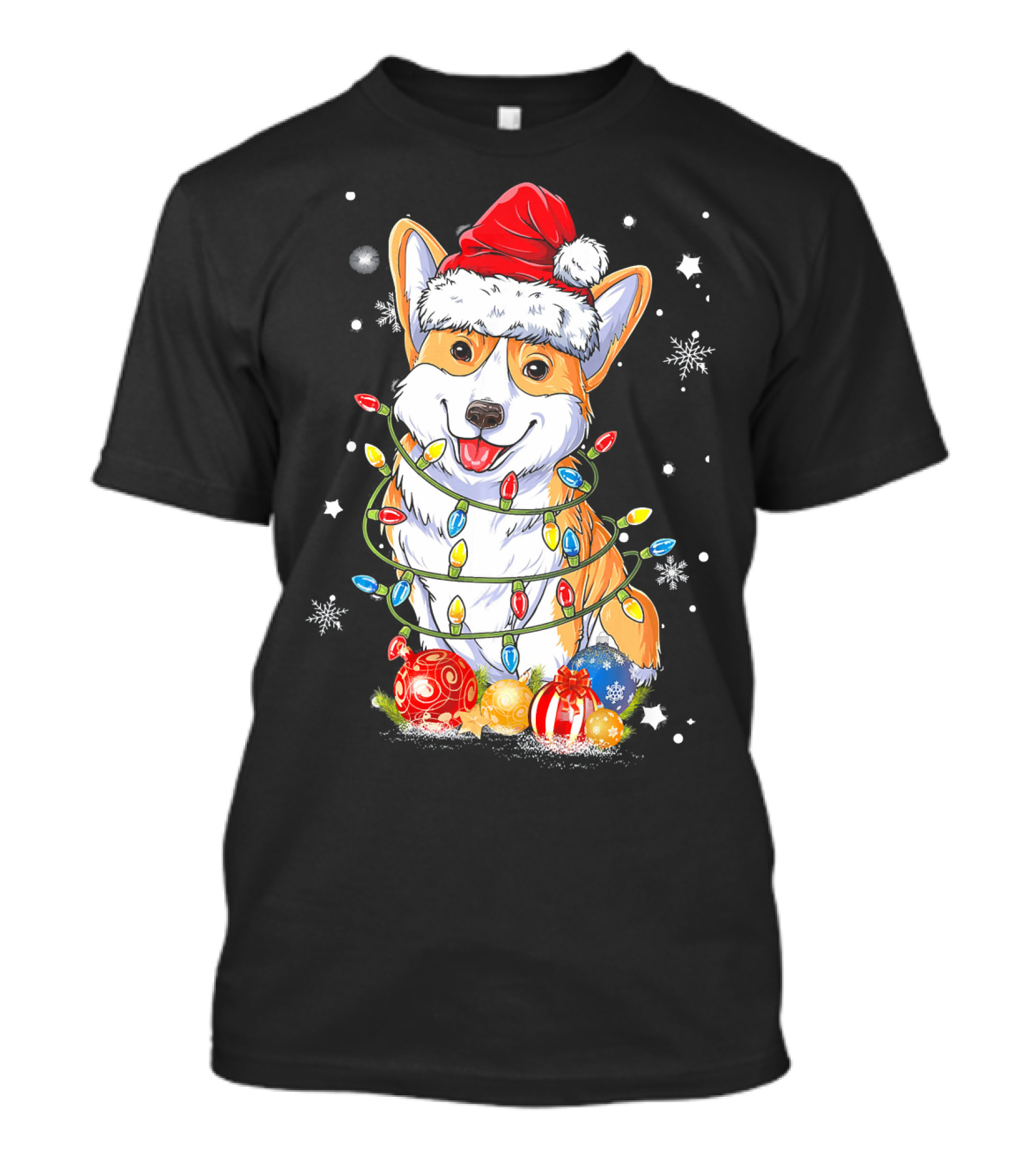 Merry Corgmas Xmas Tree Santa Corgi Wrapped In Christmas Lights And Ornaments T-Shirt