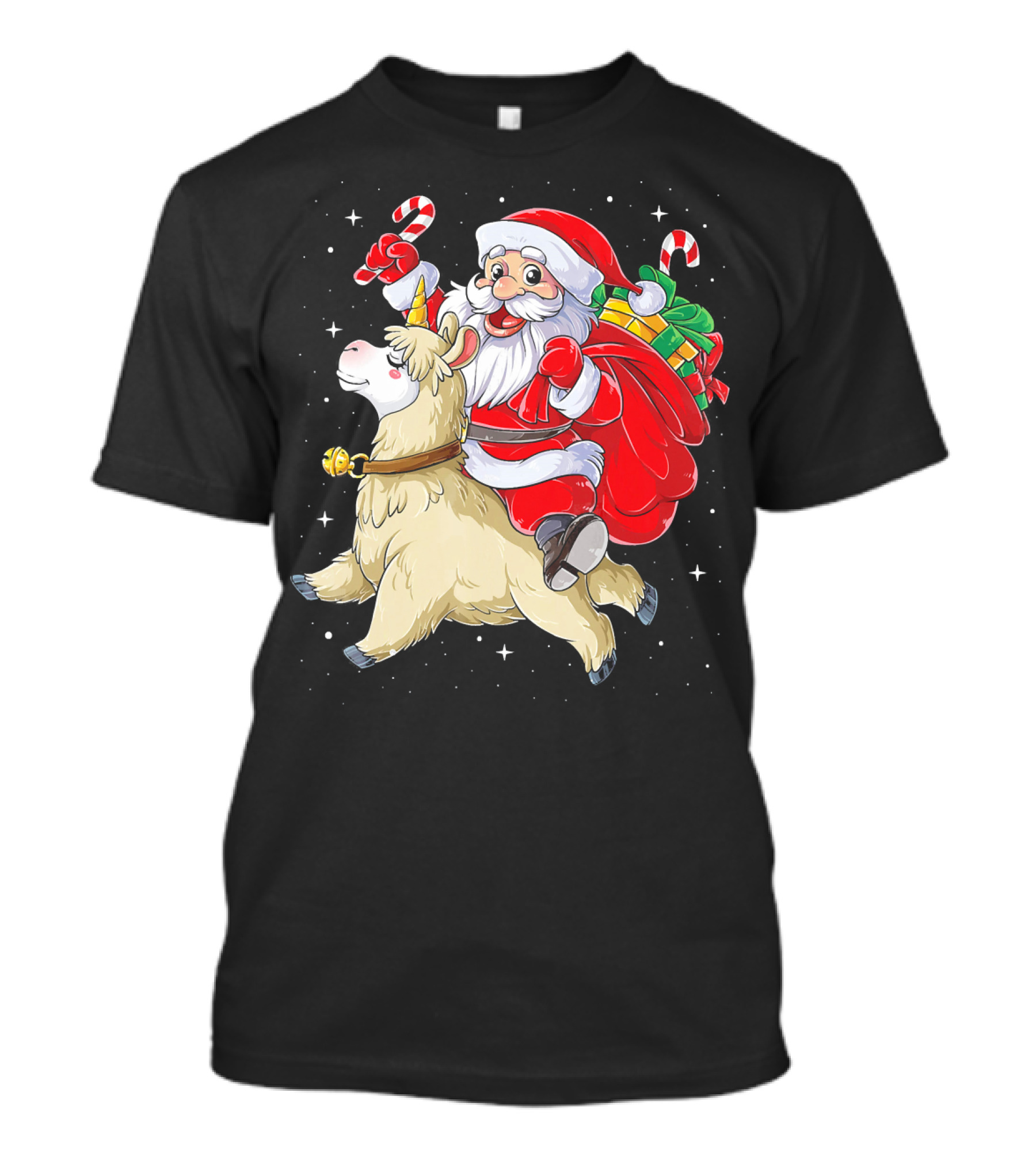 Fa La La Llama Christmas Santa Riding Llama With Candy Canes And Gifts T-Shirt