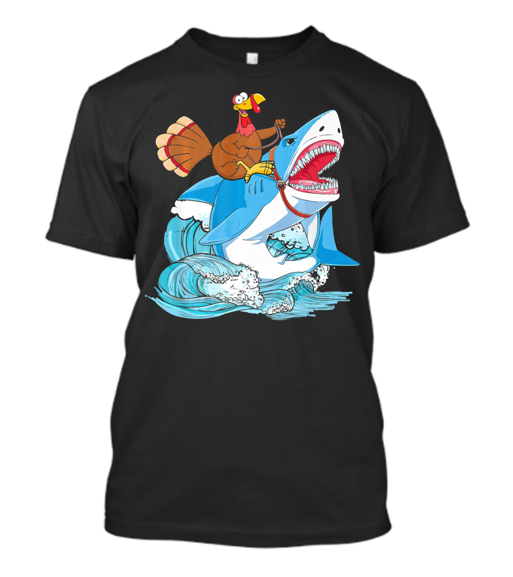 Dabbing Turkey Riding Great White Shark Waves T-Shirt