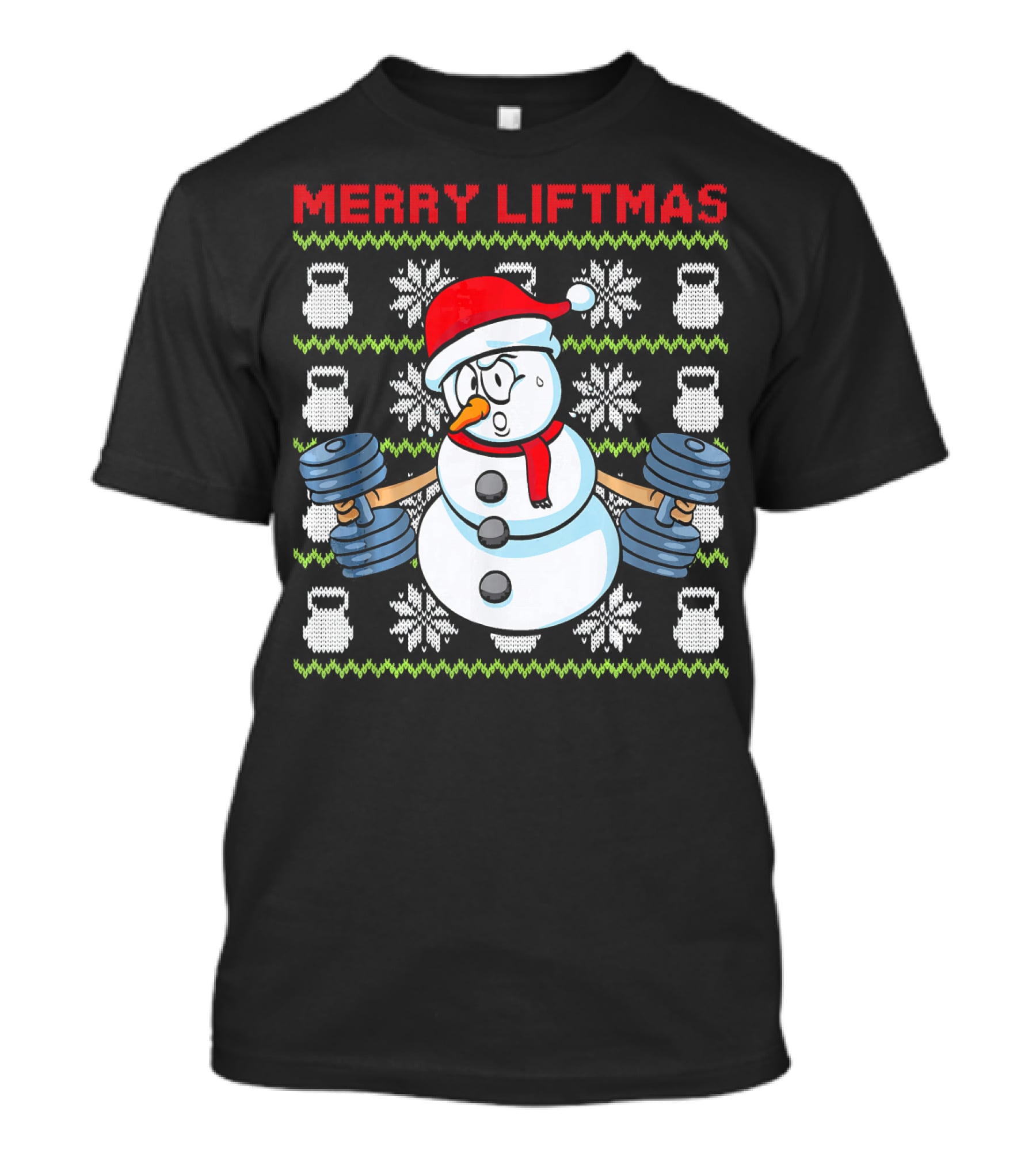 Merry Liftmas Fitness Snowman Xmas Weightlifting Kettlebells T-Shirt