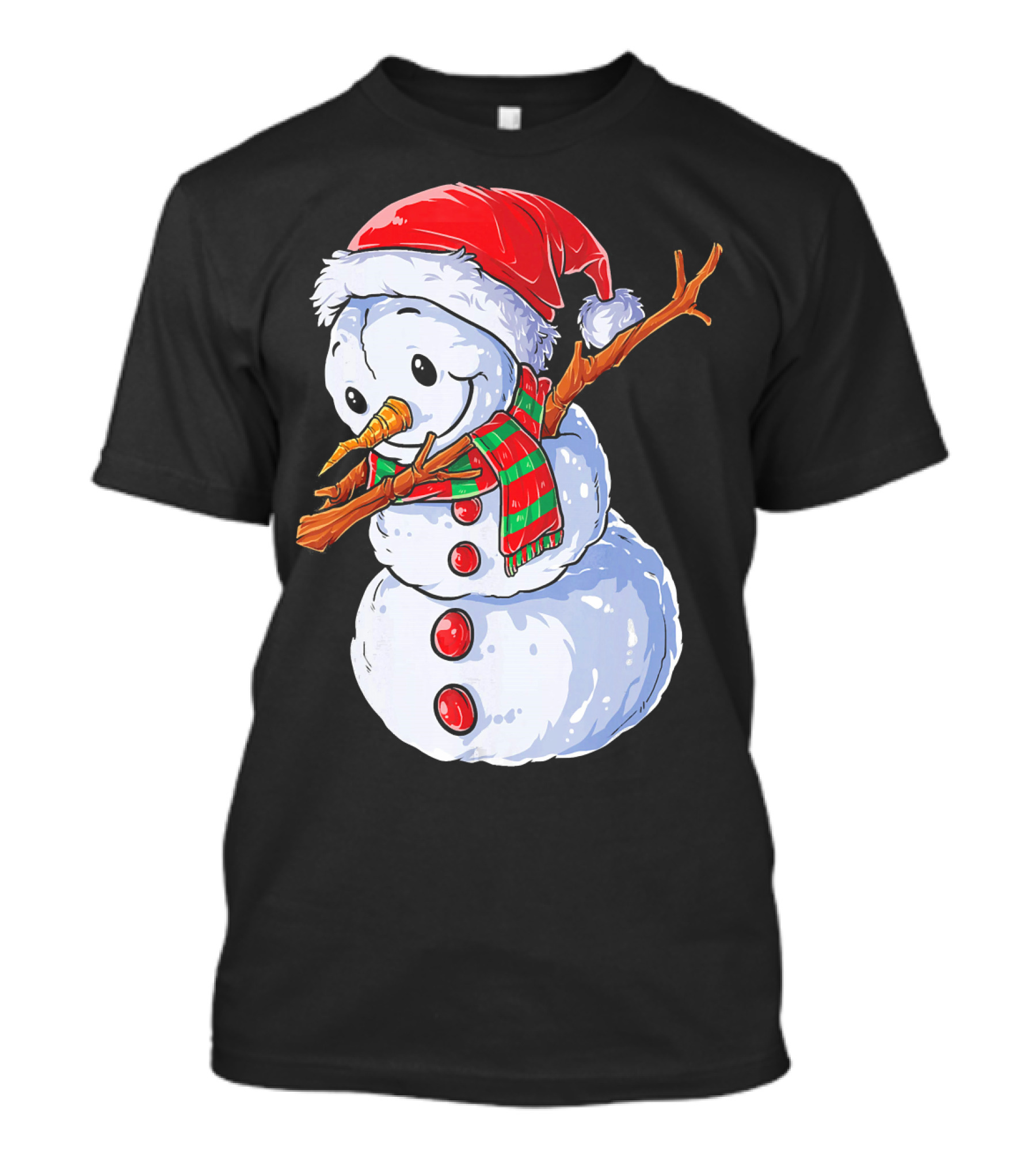 Festive Snowman With Santa Hat And Striped Scarf T-Shirt