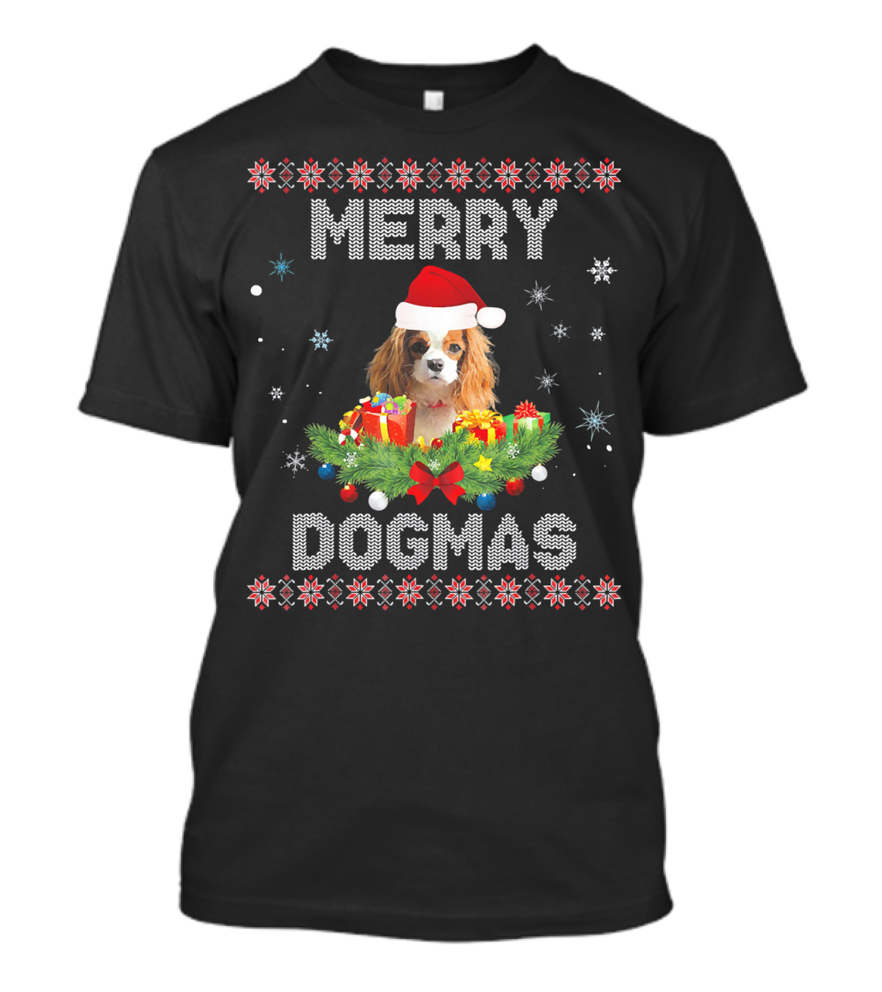 Merry Dogmas Cavalier King Charles Spaniel Christmas Santa Hat Holiday T-Shirt