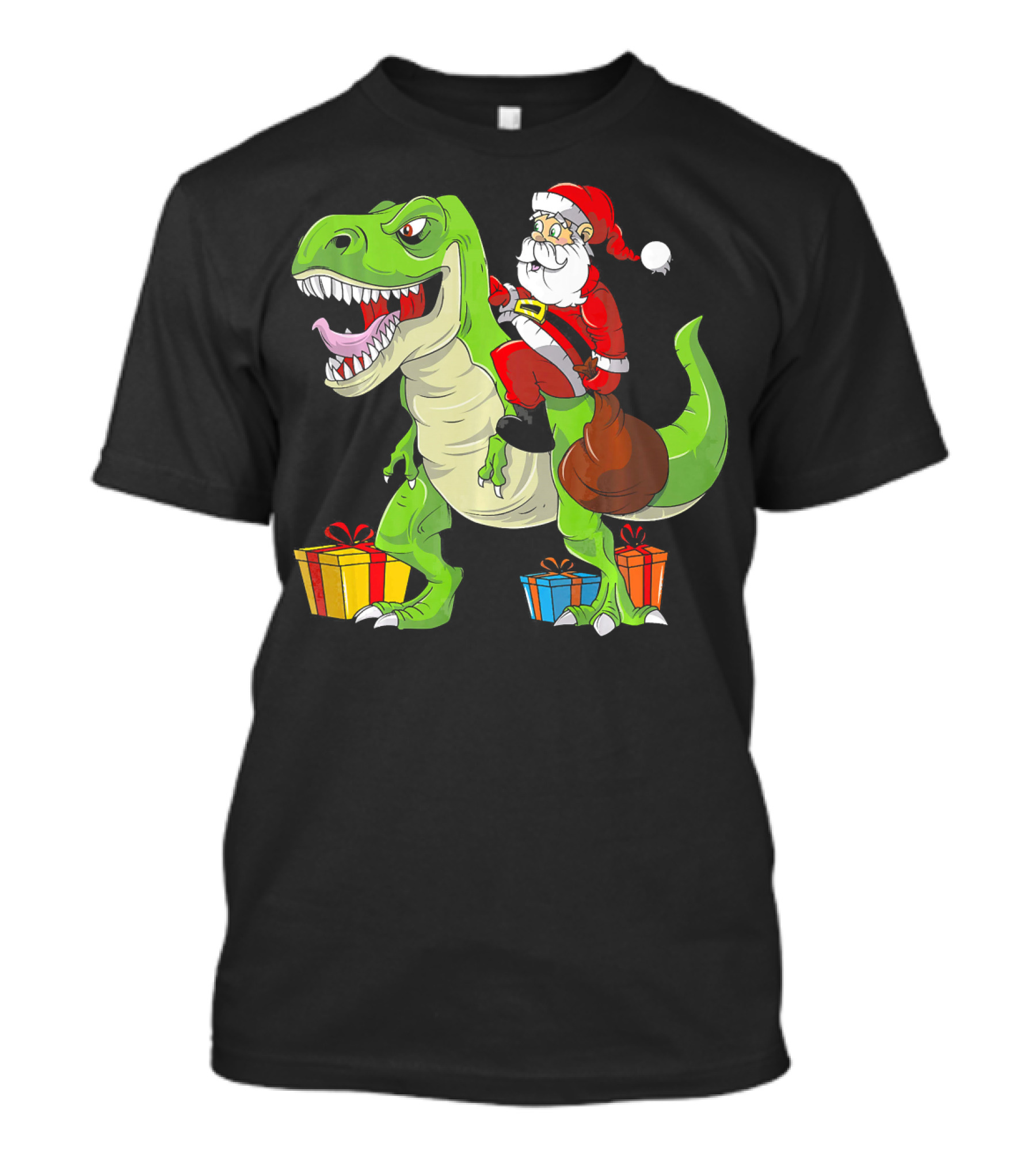 Funny Christmas Kids Santa Riding Dinosaur With Gifts T-Shirt