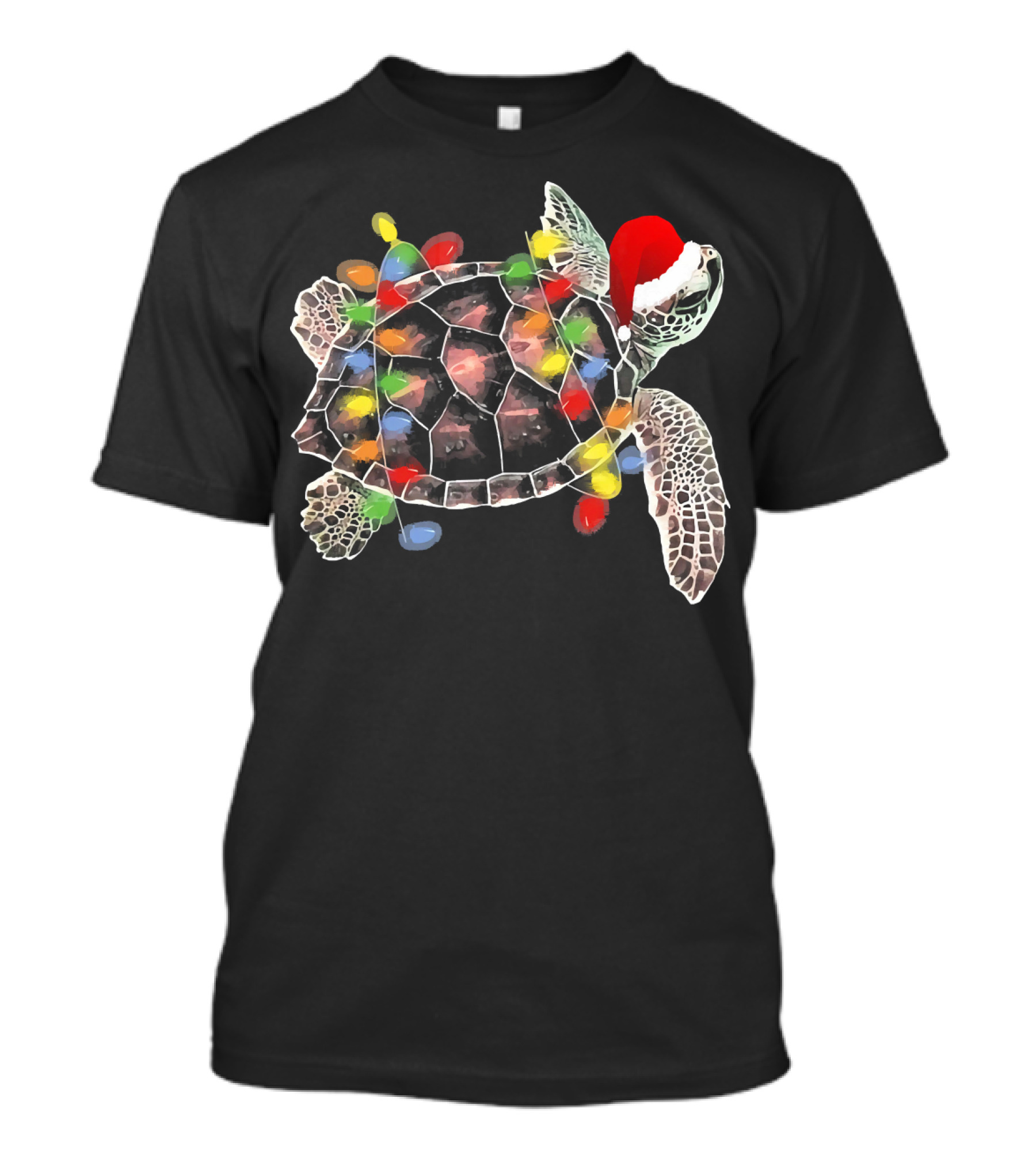 Sea Turtle With Christmas Lights In Santa Hat Merry Chris T-Shirt