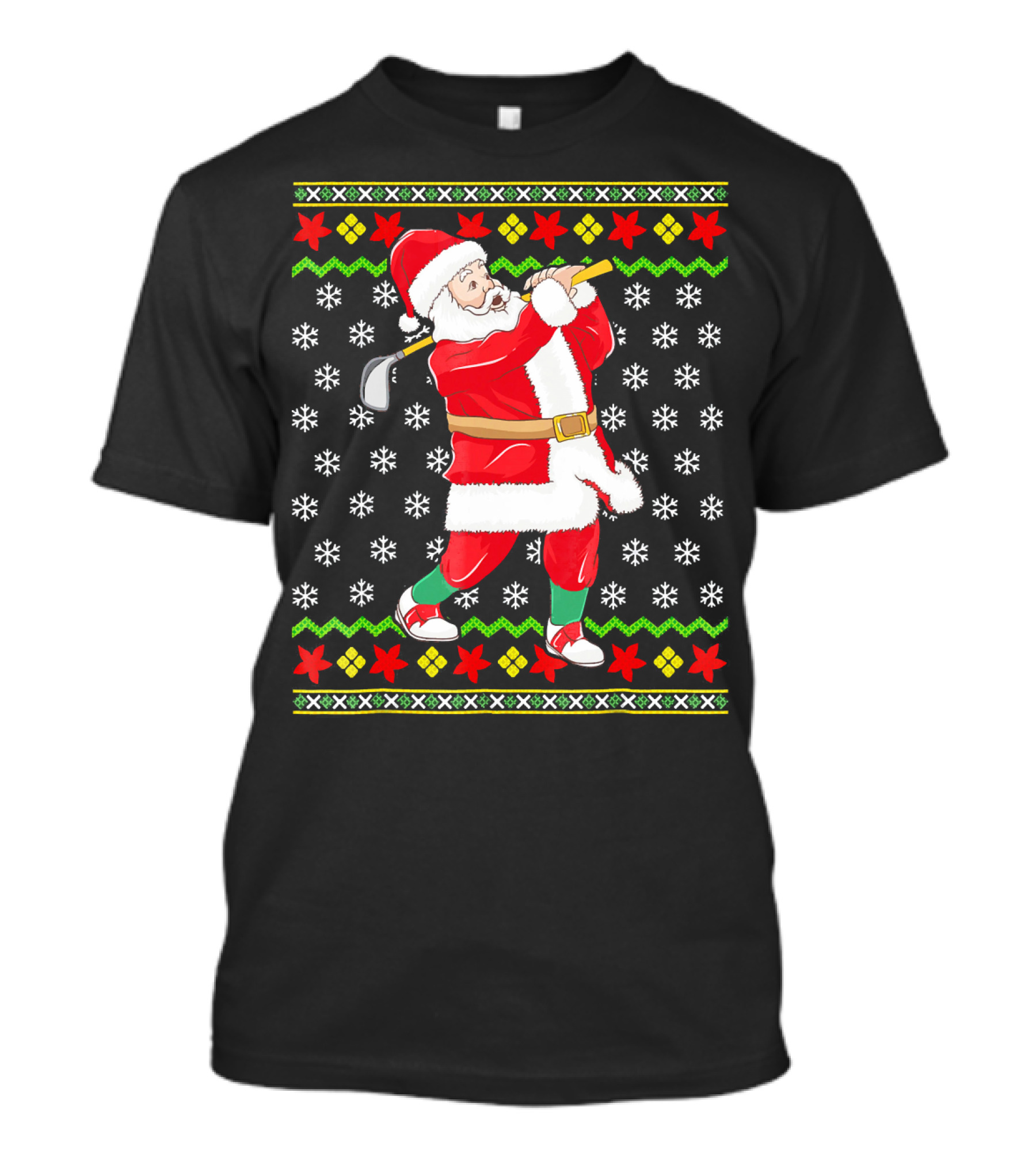Ugly Christmas Santa Playing Golf Snowflakes T-Shirt