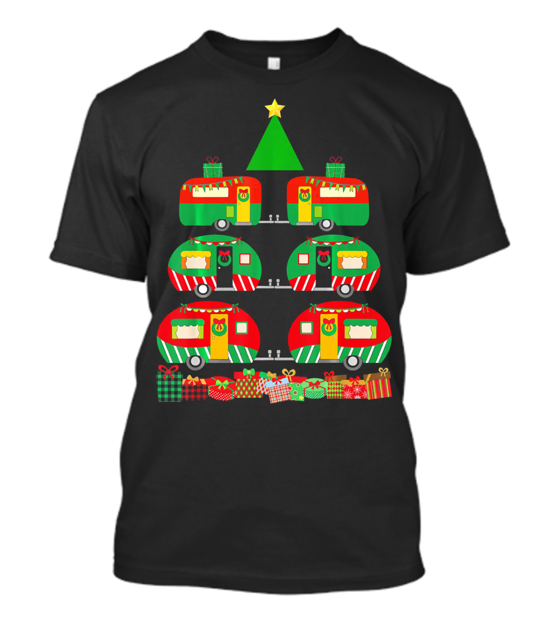 Camping Christmas Camper Holiday Tree With Gifts T-Shirt