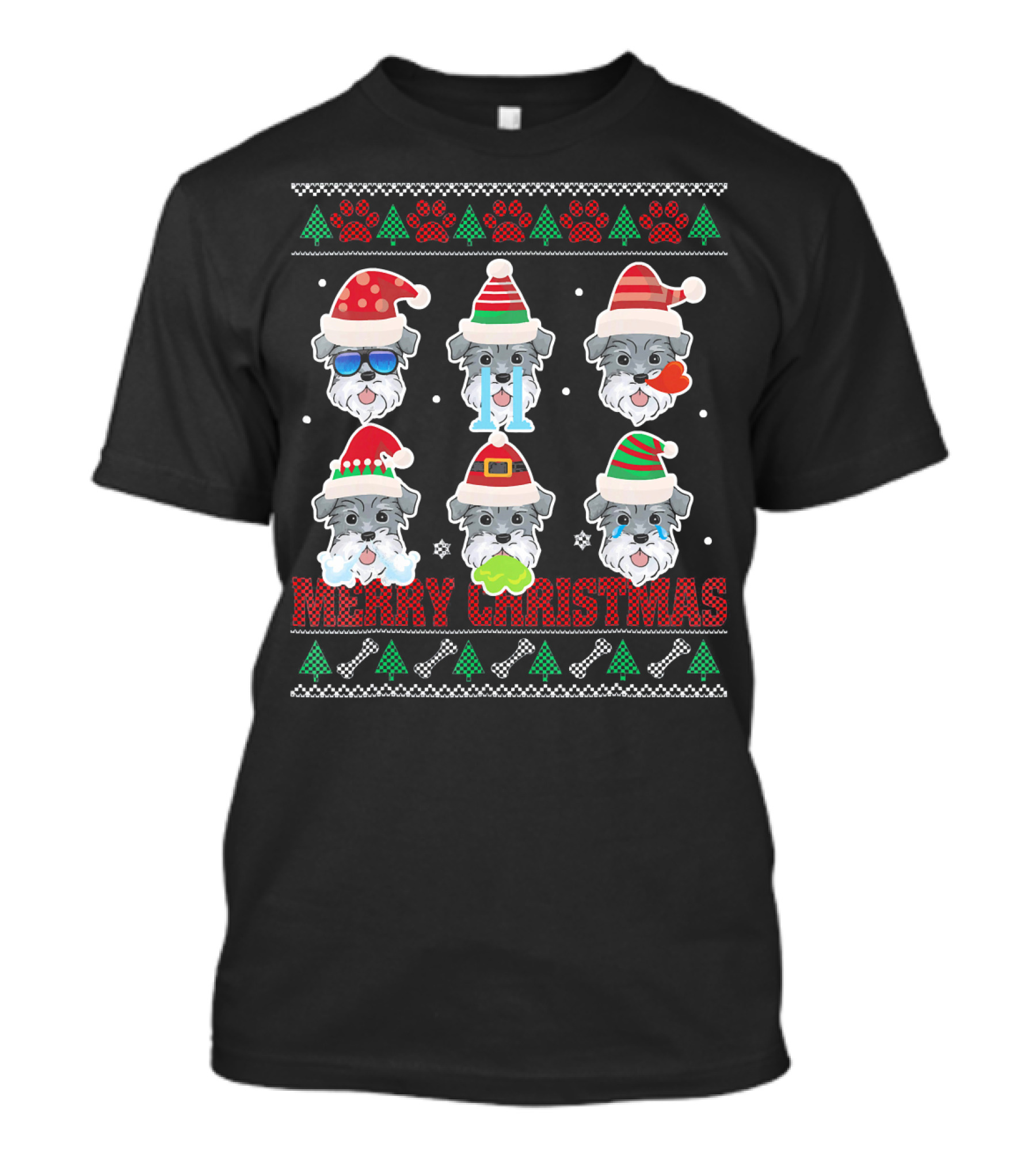 Merry Christmas Miniature Schnauzer Santa Hats Ugly T-Shirt