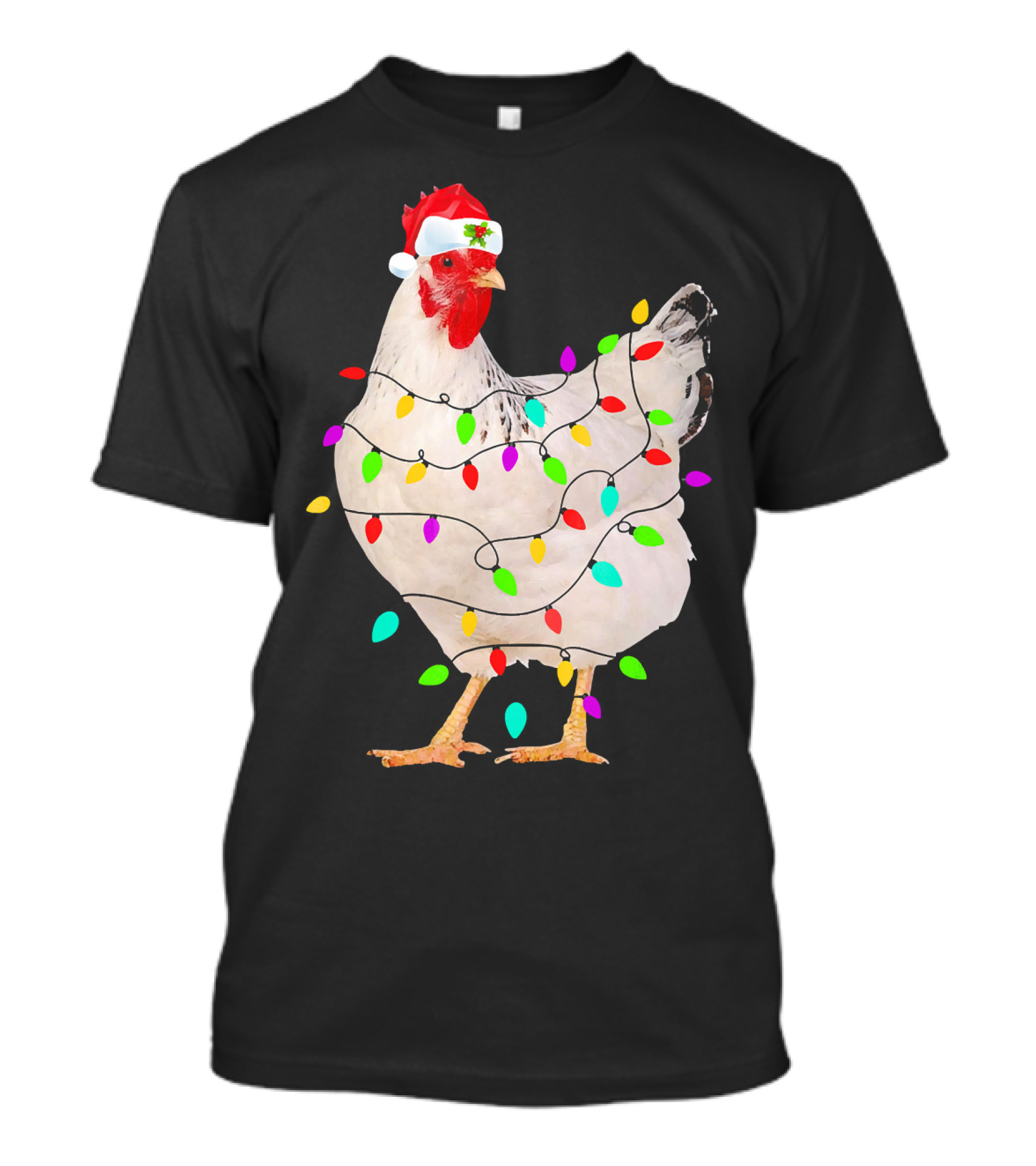 Chicken Christmas Light Funny Chicken Santa Hat Festive Holiday Decor T-Shirt