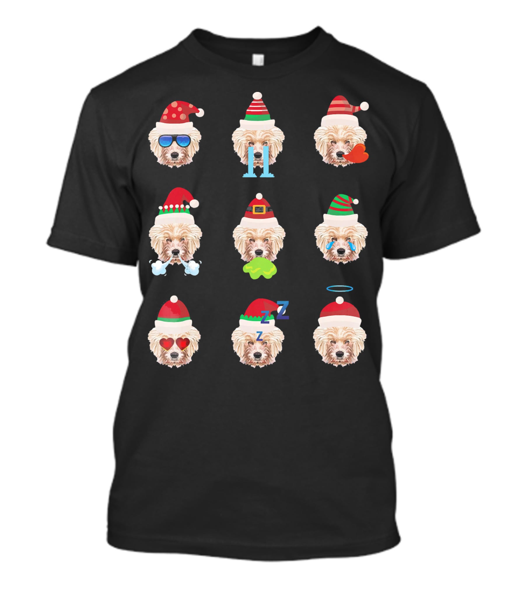 Lovely CAVACHON Dog Faces Santa Christmas Emotions T-Shirt