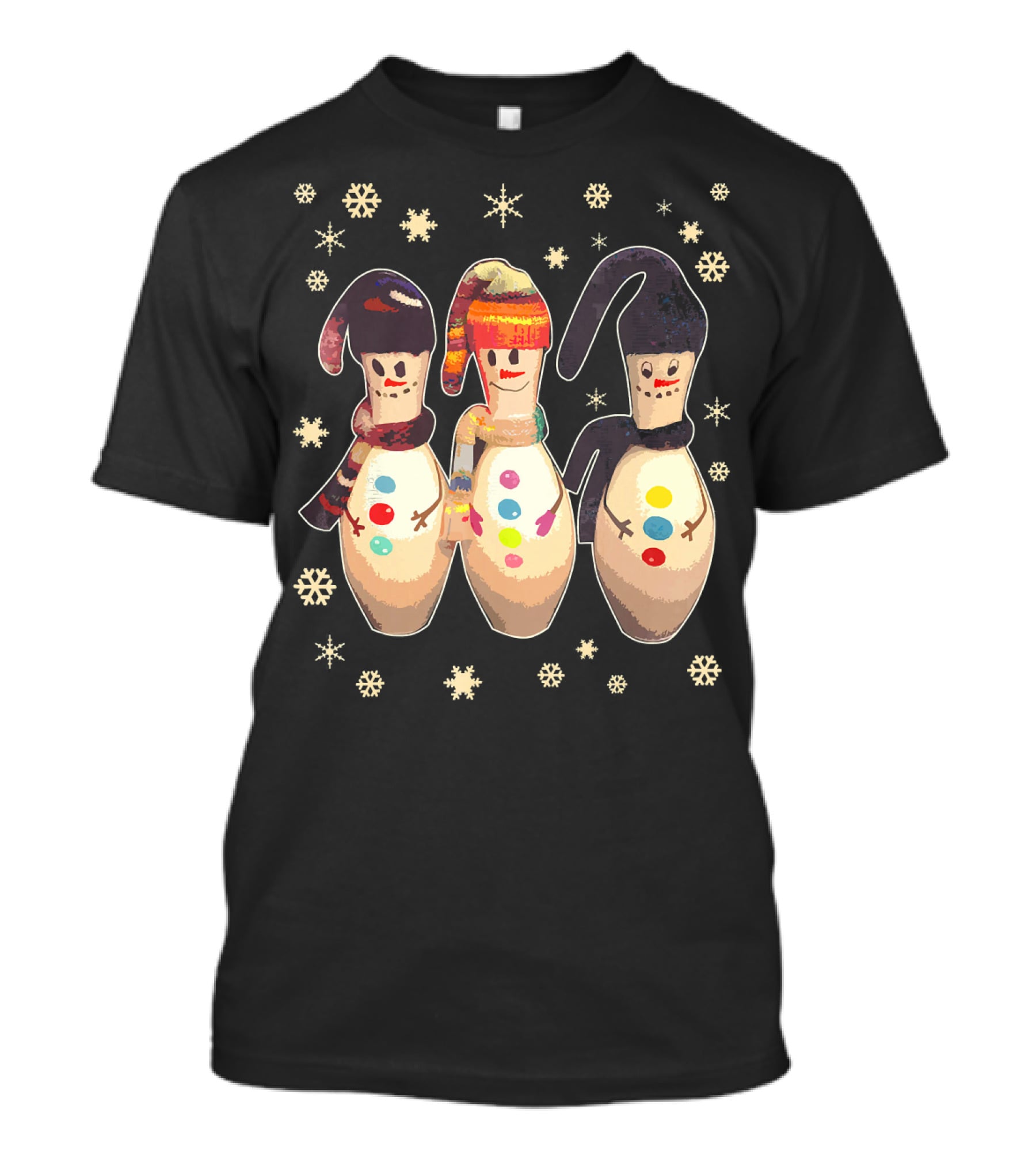 BOWLING PINS WINTER SNOWMAN SCARVES HATS SNOWFLAKES T-Shirt