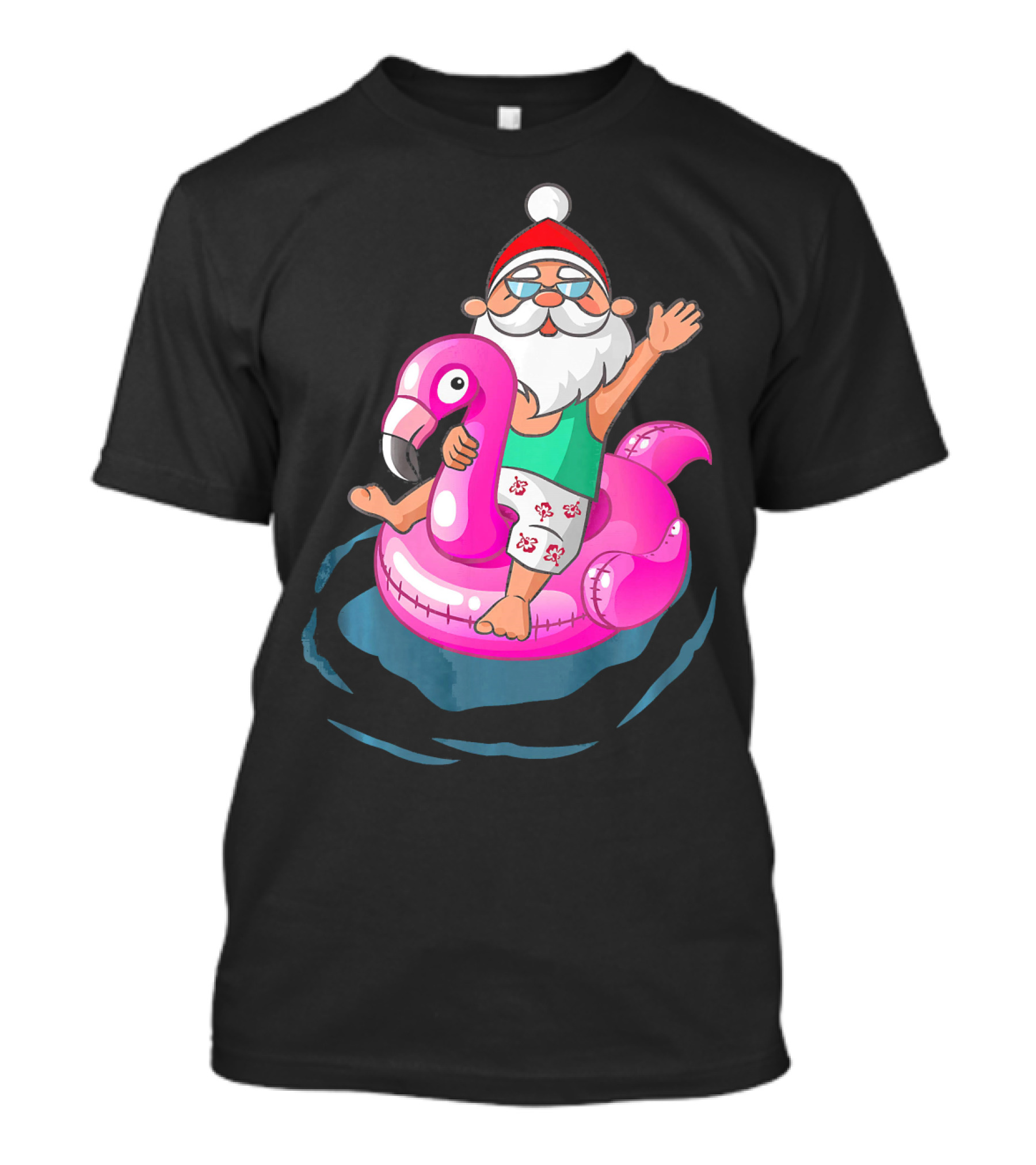 Christmas In July Santa Riding Flamingo Float In Hawaiian Shorts T-Shirt