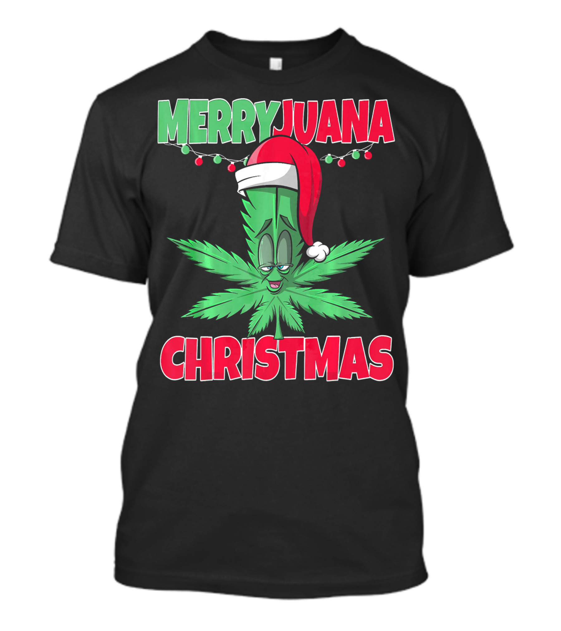 Merryjuana Christmas Funny Santa Hat Marijuana Leaf T-Shirt