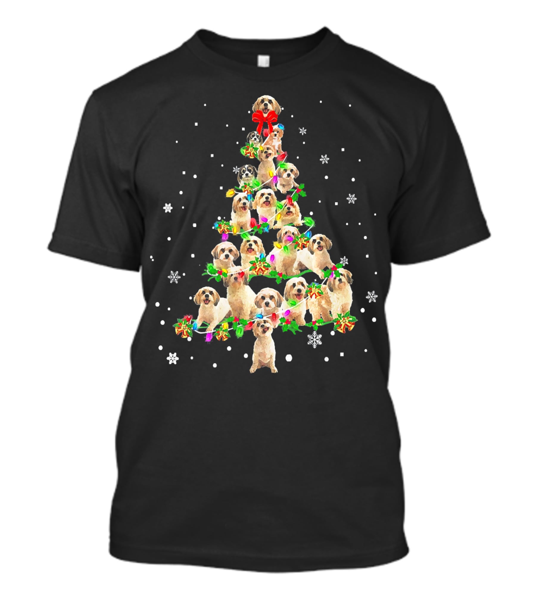 Cute Cavachon Dog Christmas Tree With Snowflakes And Bow T-Shirt