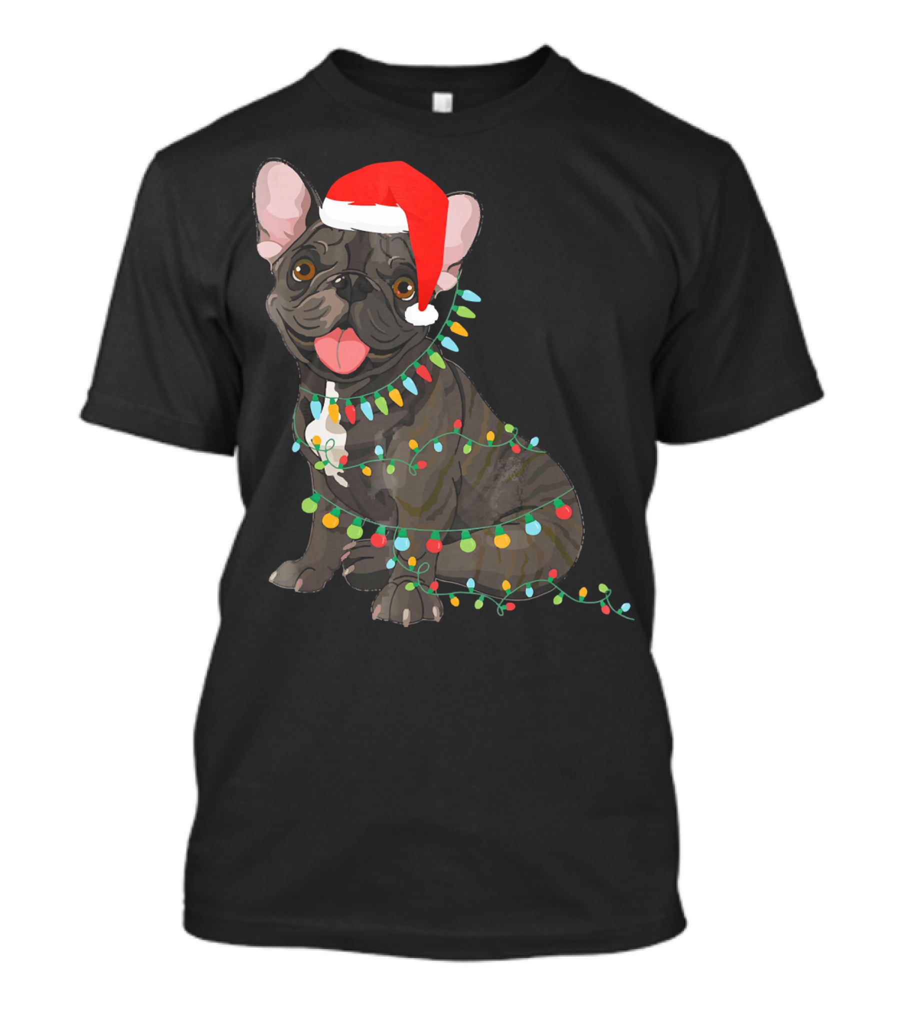 Santa French Bulldog Tangled In Christmas Lights T-Shirt
