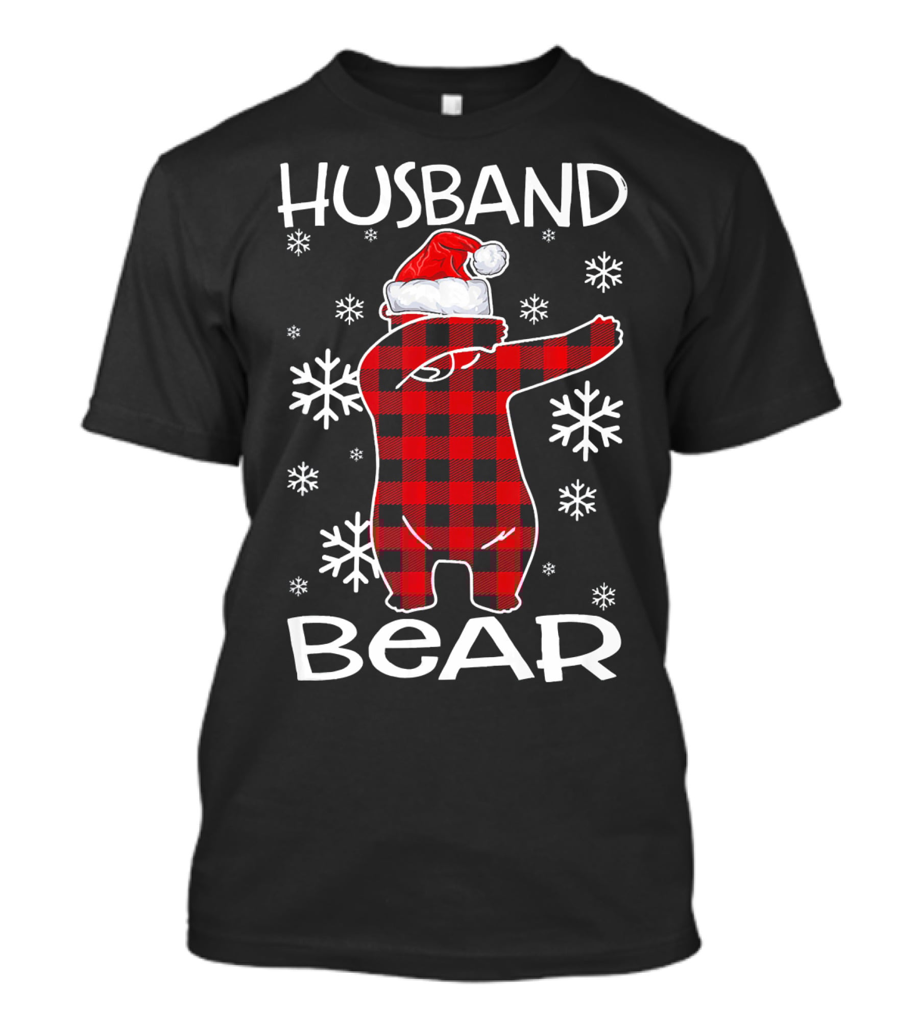 Husband Bear Dabbing Santa Hat Snowflakes T-Shirt