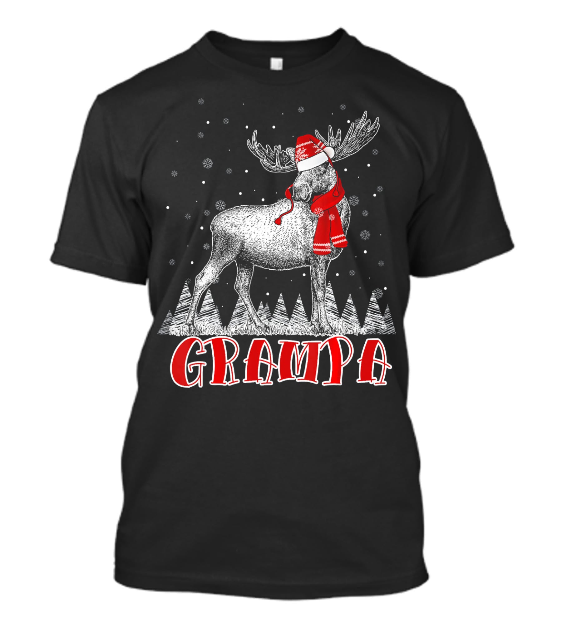 Grampa Moose Santa Hat Family Christmas Matching T-Shirt