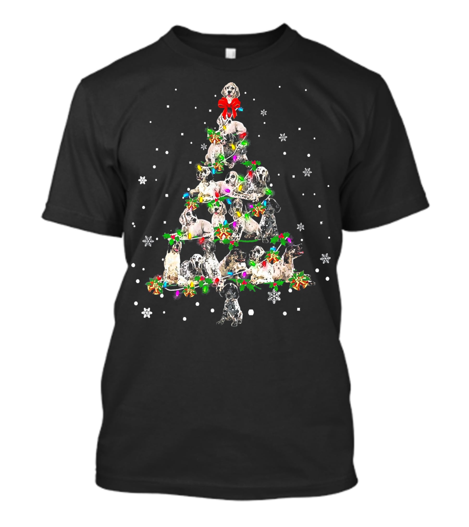 English Setter Dog Christmas Tree With Snowflakes And Holiday Decorations T-Shirt