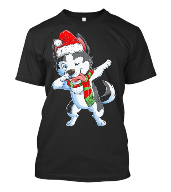 Dabbing Siberian Husky Santa Christmas Dog With Scarf T-Shirt