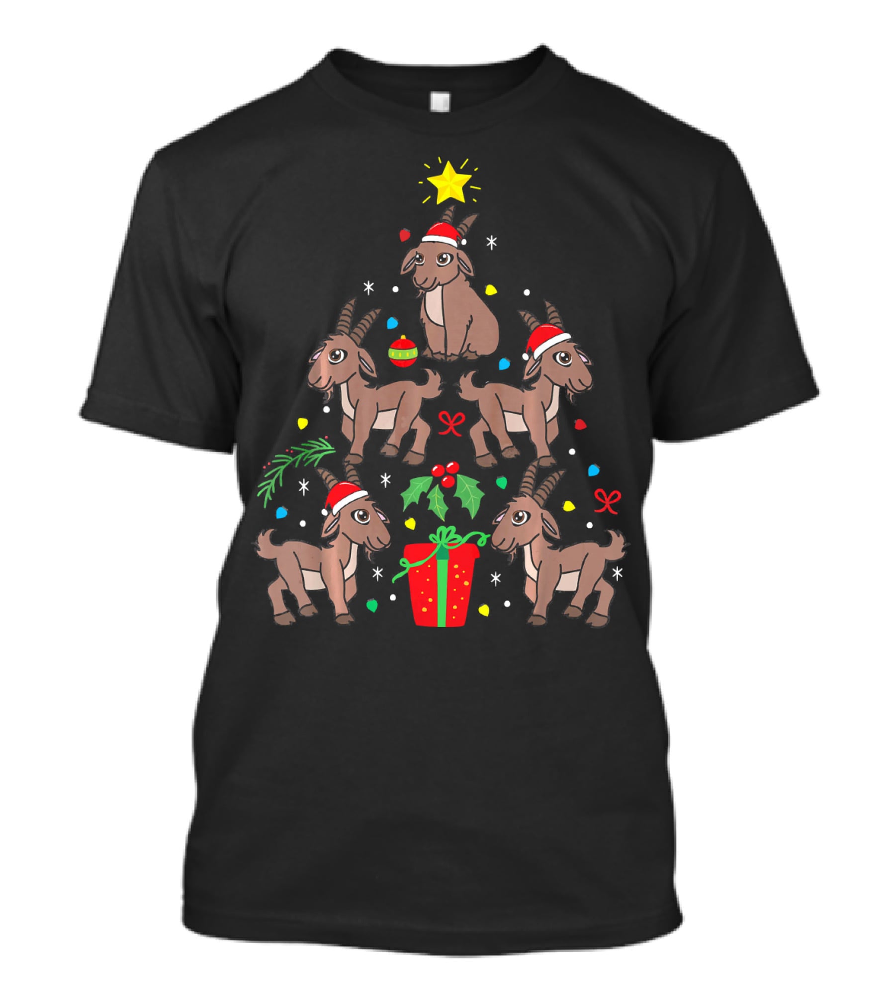 Goat Christmas Ornament Tree With Gifts And Stars T-Shirt