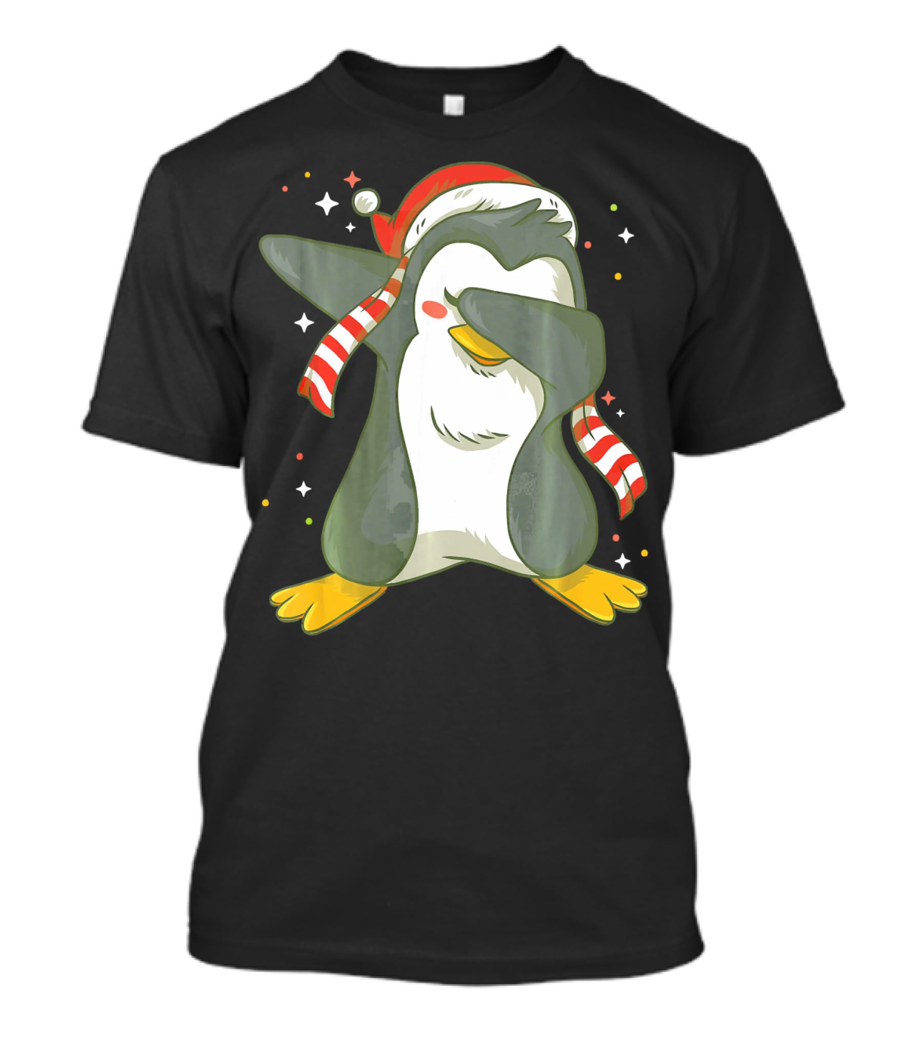 Christmas Xmas Santa Claus Penguin Dabbing Scarf Santa Hat T-Shirt