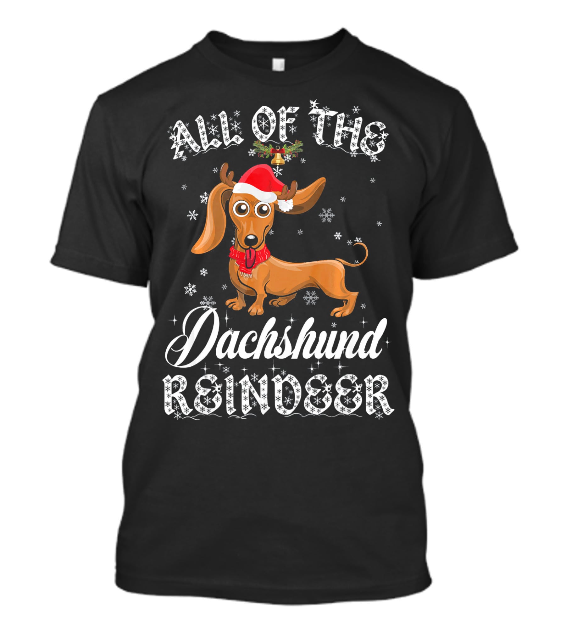 All Of The Dachshund Reindeer Santa Hat Snowflakes T-Shirt