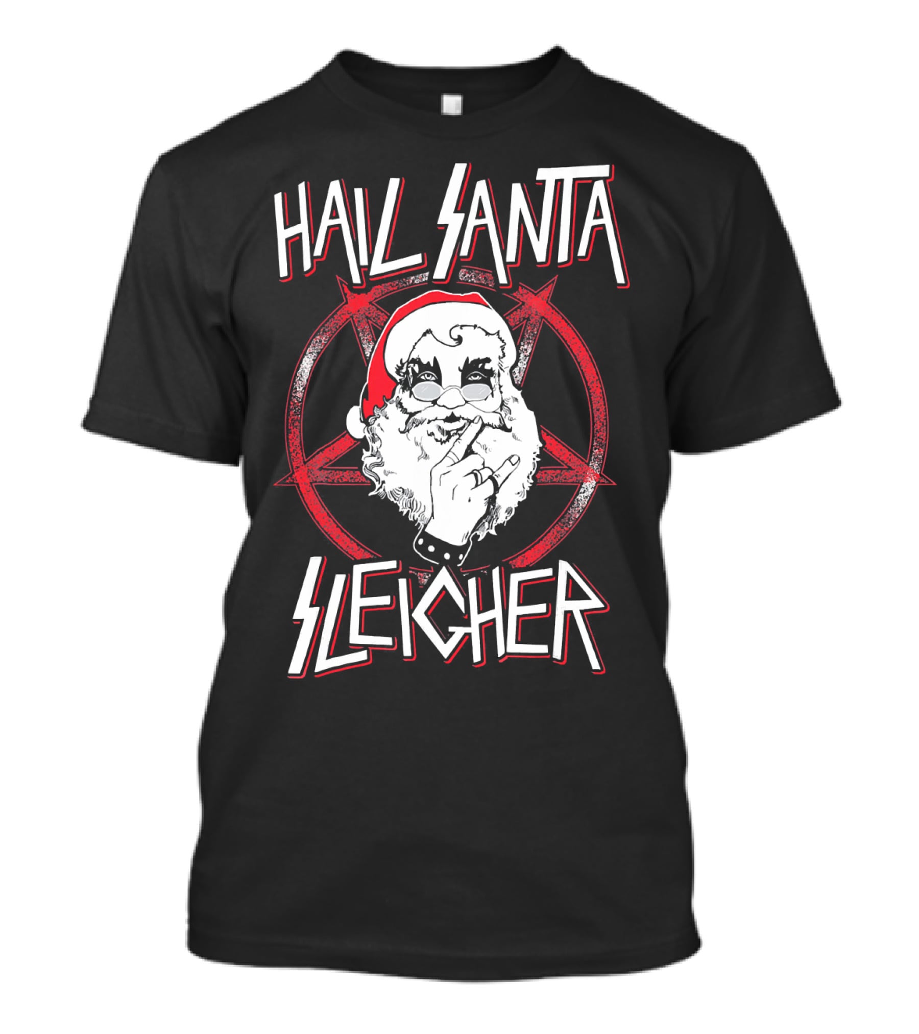 Hail Santa Sleigher Funny Christmas Santa Rock Metal Holiday T-Shirt