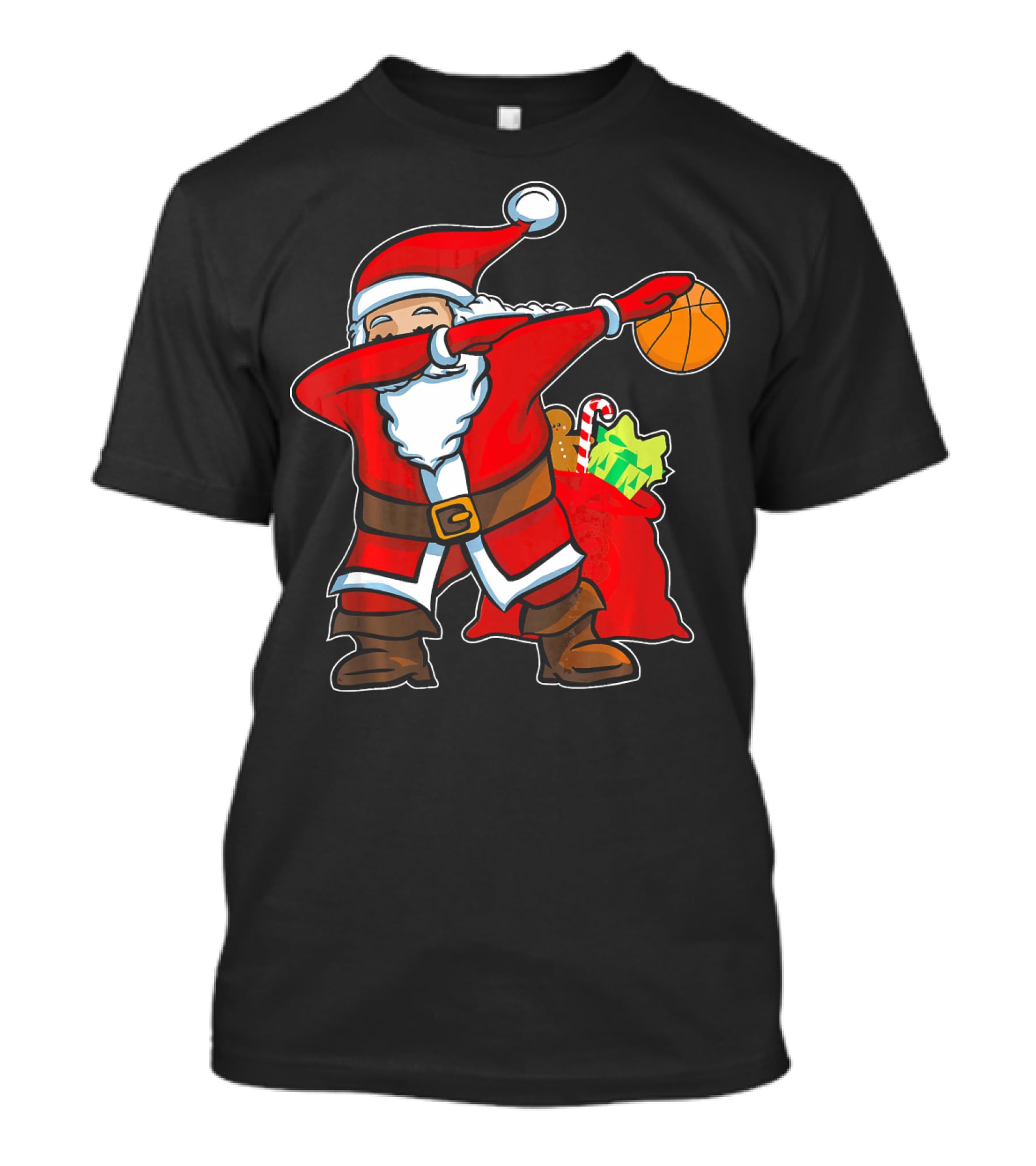 Christmas Dabbing Santa Holding Basketball With Gifts T-Shirt