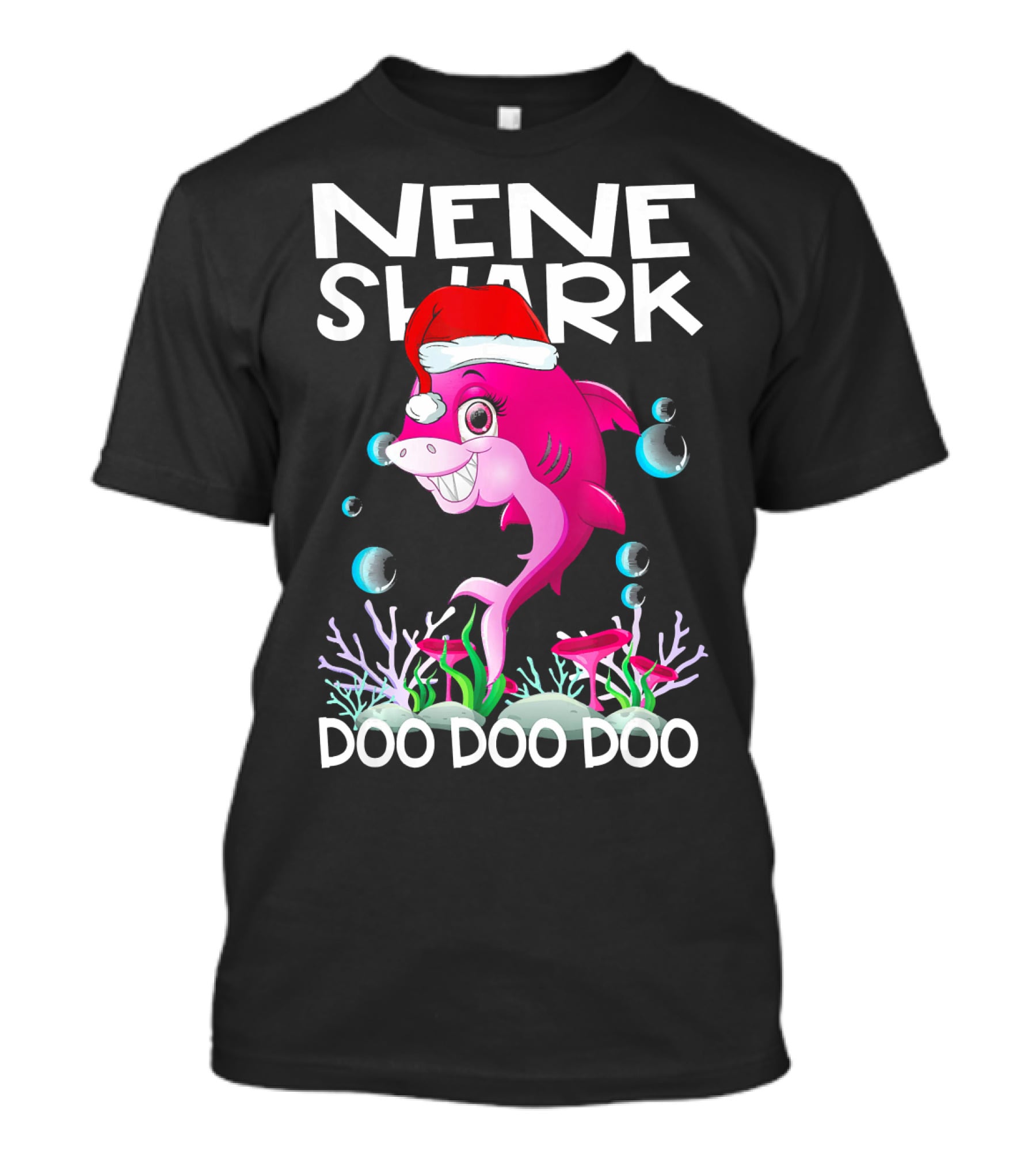 Nene Shark Doo Doo Doo Santa Hat Coral Bubbles T-Shirt