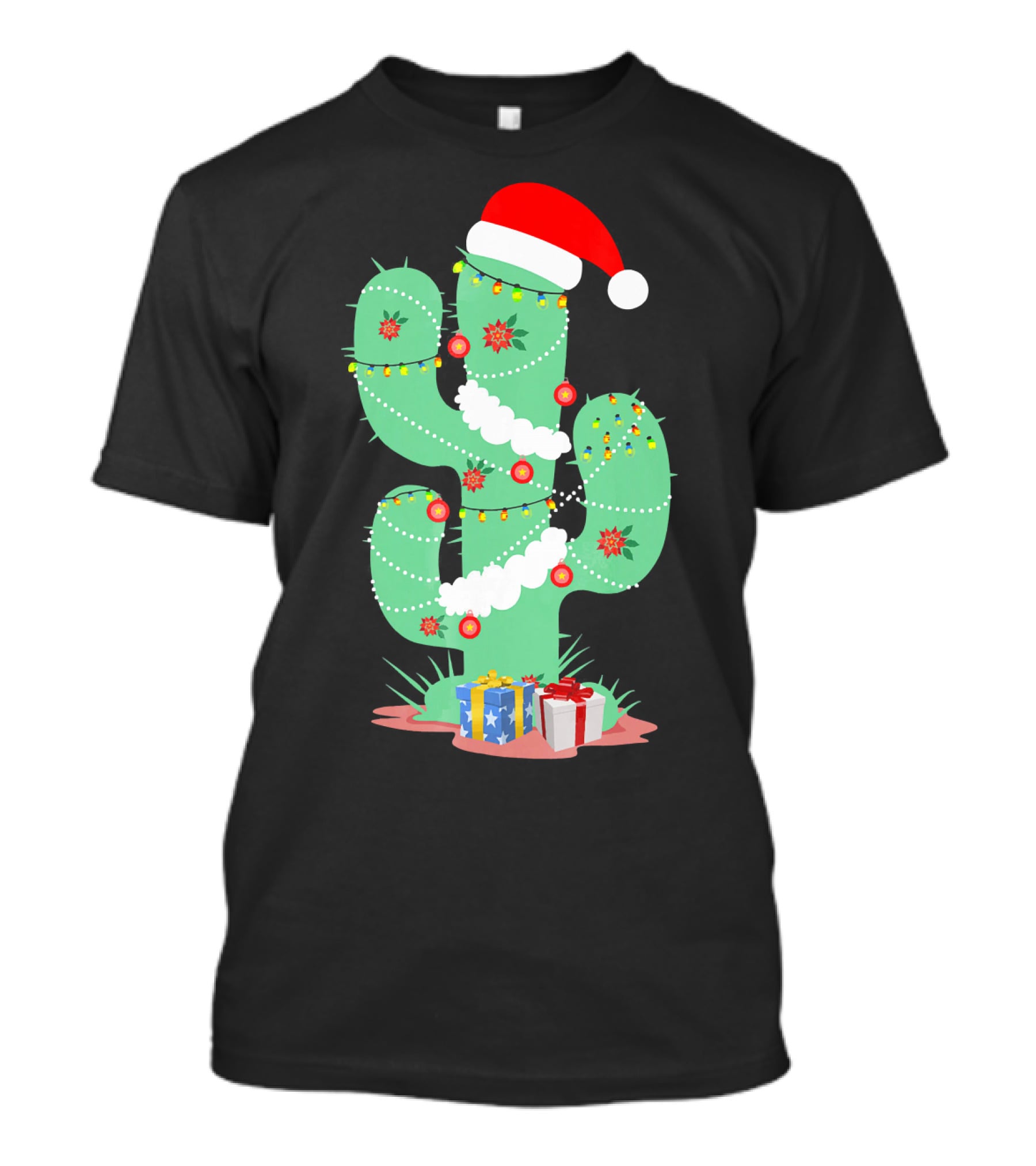 Funny Christmas Cactus With Santa Hat And Presents T-Shirt