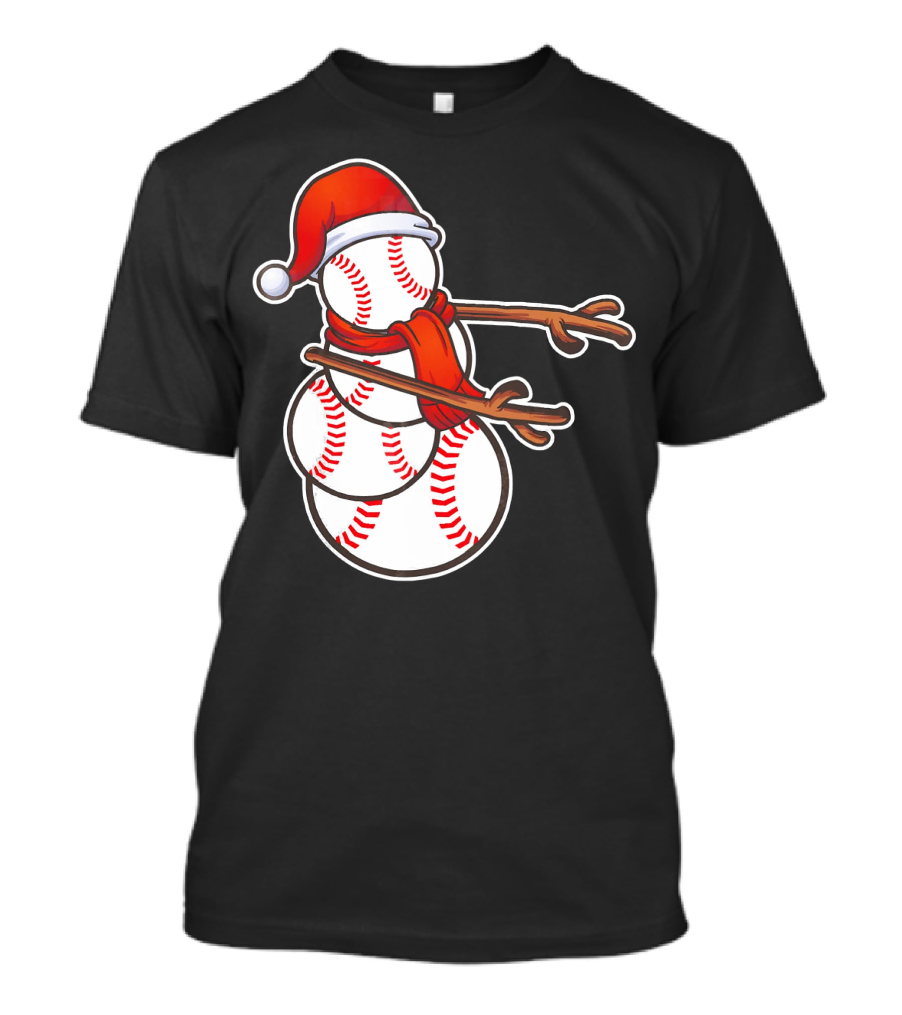 Santa Hat Snowman Made Of Baseballs Flossing T-Shirt