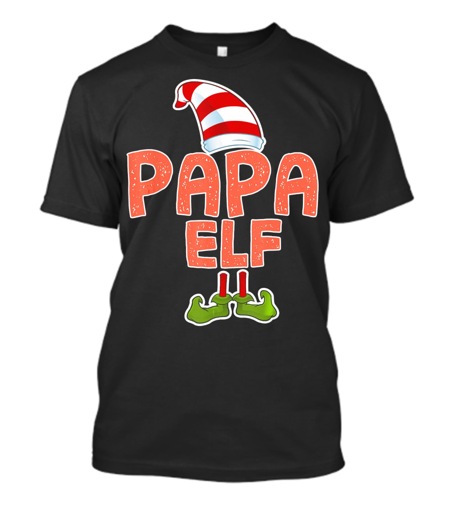 Papa Elf Funny Merry Christmas Striped Hat And Green Shoes T-Shirt
