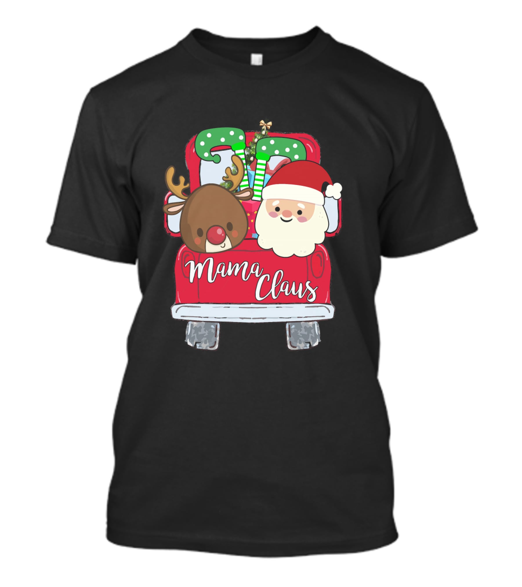 Mama Claus Funny Christmas Car With Santa And Reindeer T-Shirt
