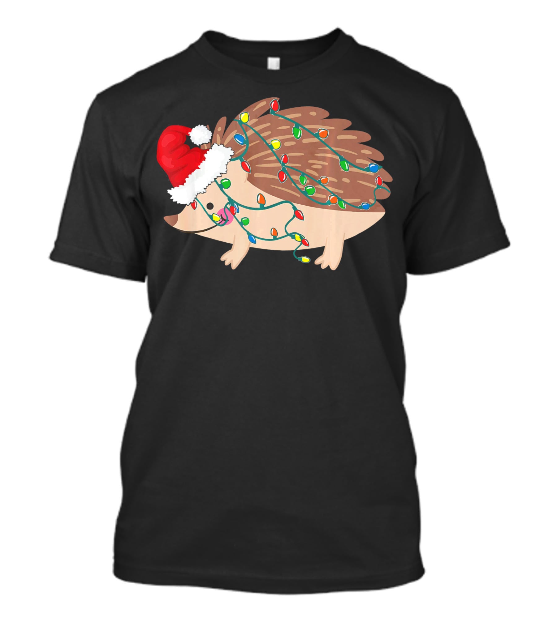 Hedgehog Christmas Lights Funny Santa Hat T-Shirt