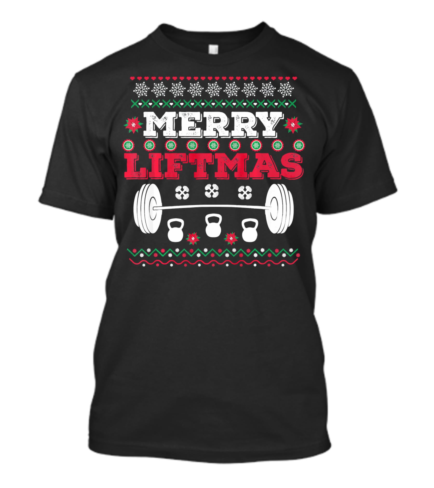 Merry Liftmas Funny Workout Barbell Kettlebell Christmas T-Shirt