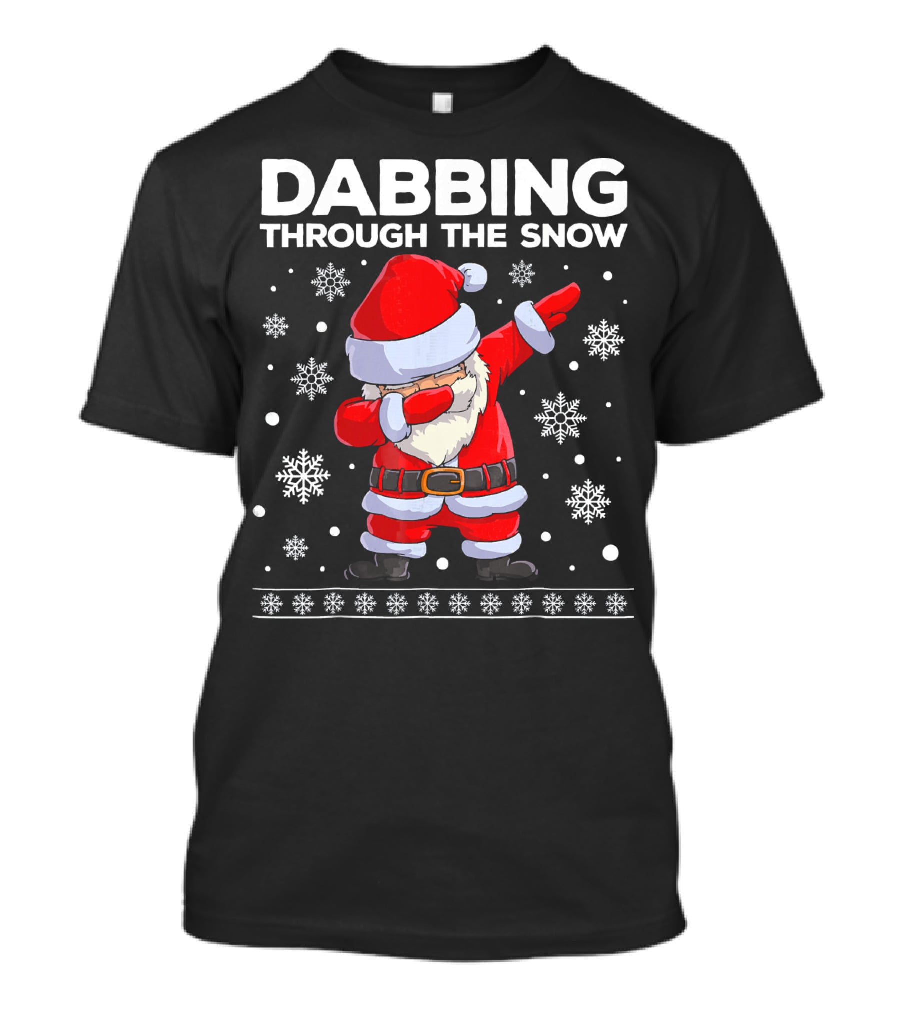 Boys Christmas Dabbing Santa Through The Snow With Snowflakes T-Shirt