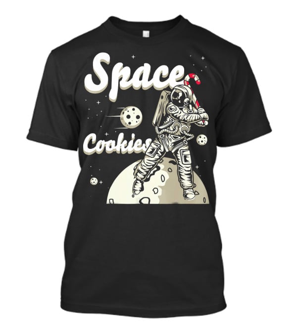 Space Cookies Xmas Weed Astronaut With Candy Cane On Moon T-Shirt