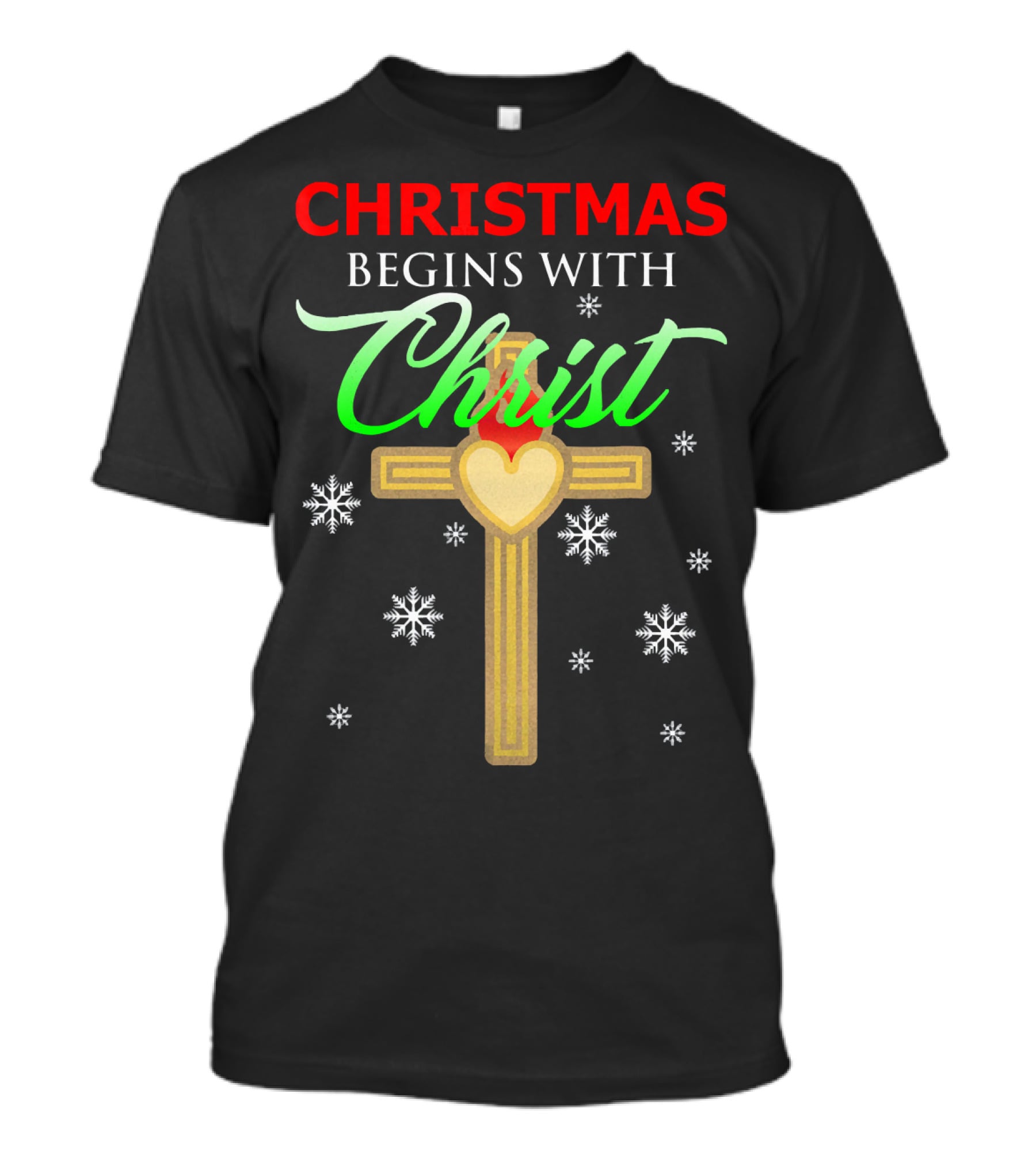 Christmas Begins With Christ Cross Snowflakes T-Shirt