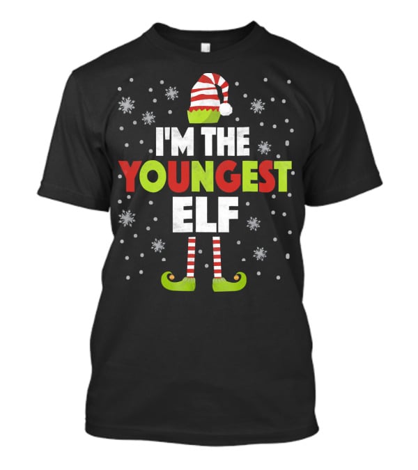 I'm The Youngest Elf Christmas Snow Hat And Shoes T-Shirt