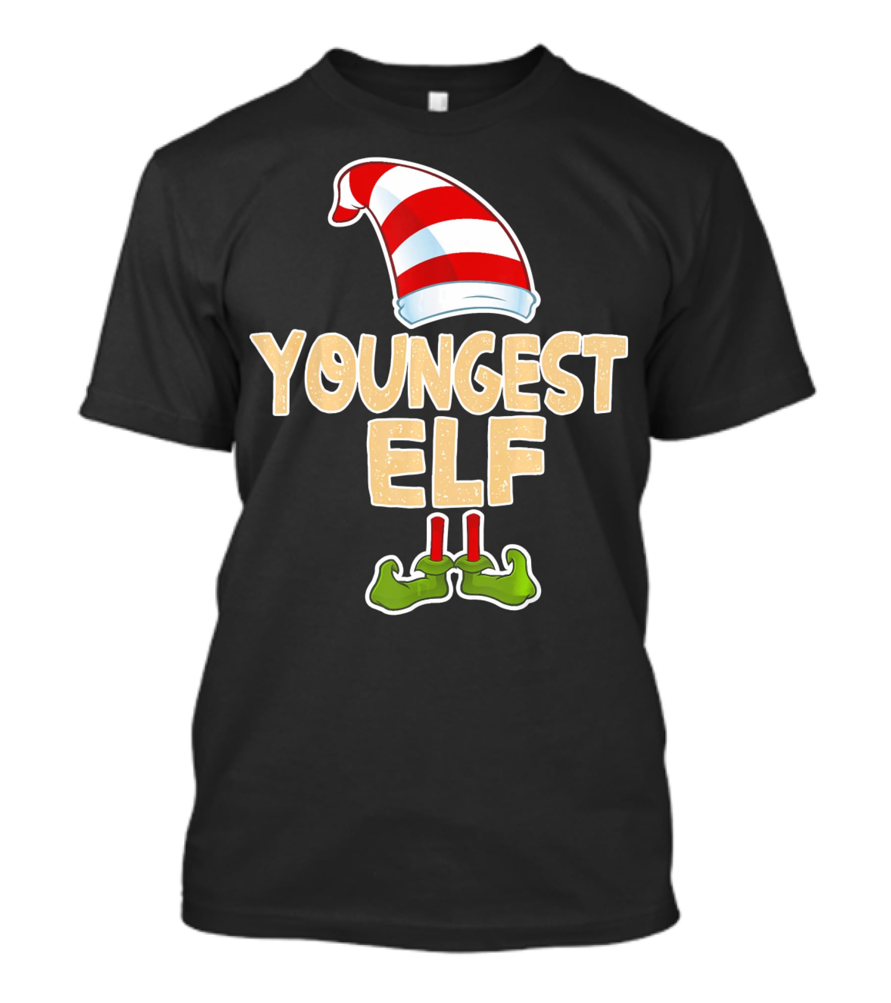 Youngest Elf Hat And Shoes Holiday Humor T-Shirt