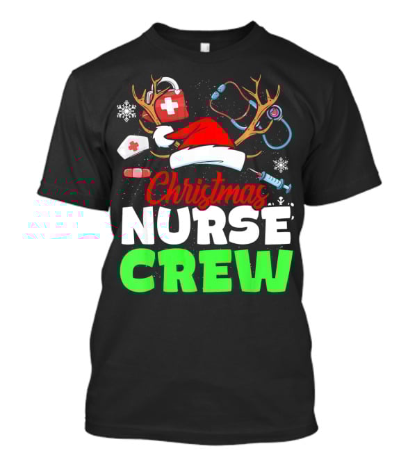 Christmas Nurse Crew Reindeer Antlers Stethoscope Santa Hat Snowflakes T-Shirt