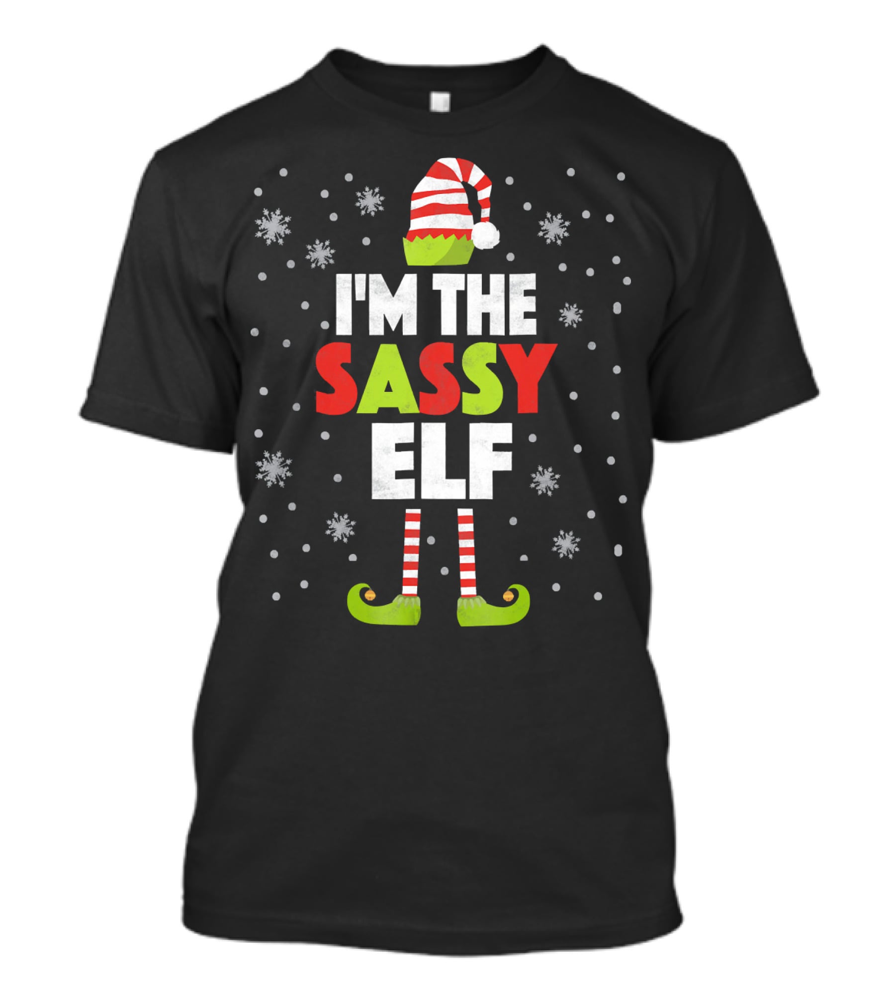 I'm The Sassy Elf Christmas Snowflake Hat Boot Stripes T-Shirt
