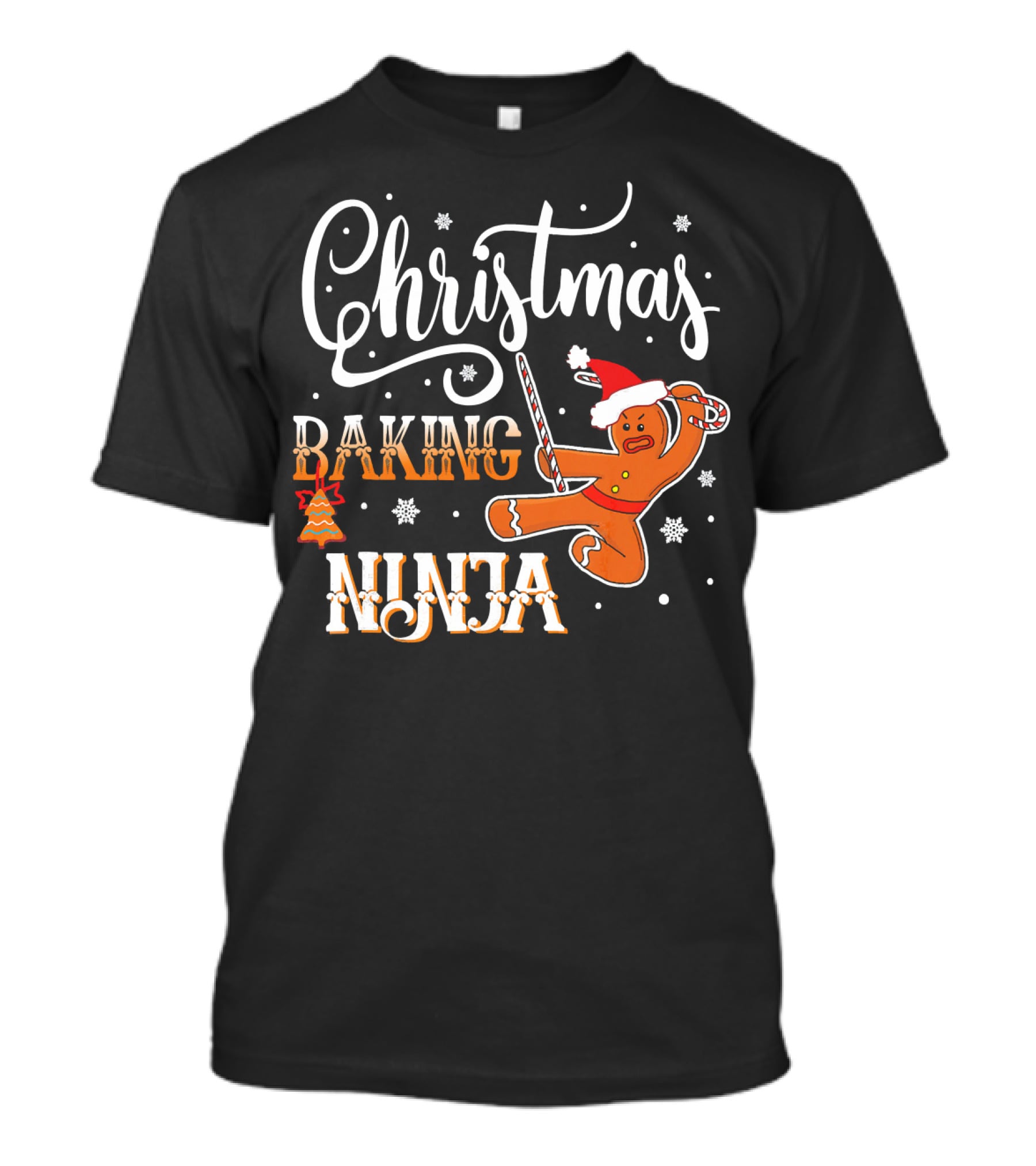 Christmas Baking Ninja Gingerbread With Santa Hat And Candy Cane T-Shirt