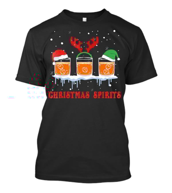Christmas Spirits Bourbon Scotch Whiskey Santa Hat Reindeer Antlers Elf Hat T-Shirt
