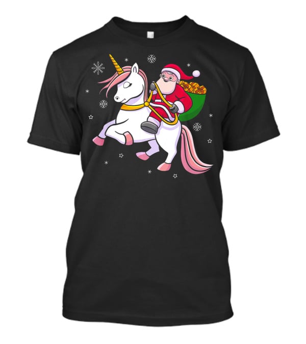 Santa Riding Unicorn With Presents For Cute Girls T-Shirt