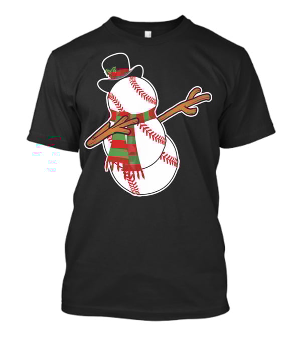 Dabbing Baseball Snowman In Top Hat With Festive Scarf T-Shirt
