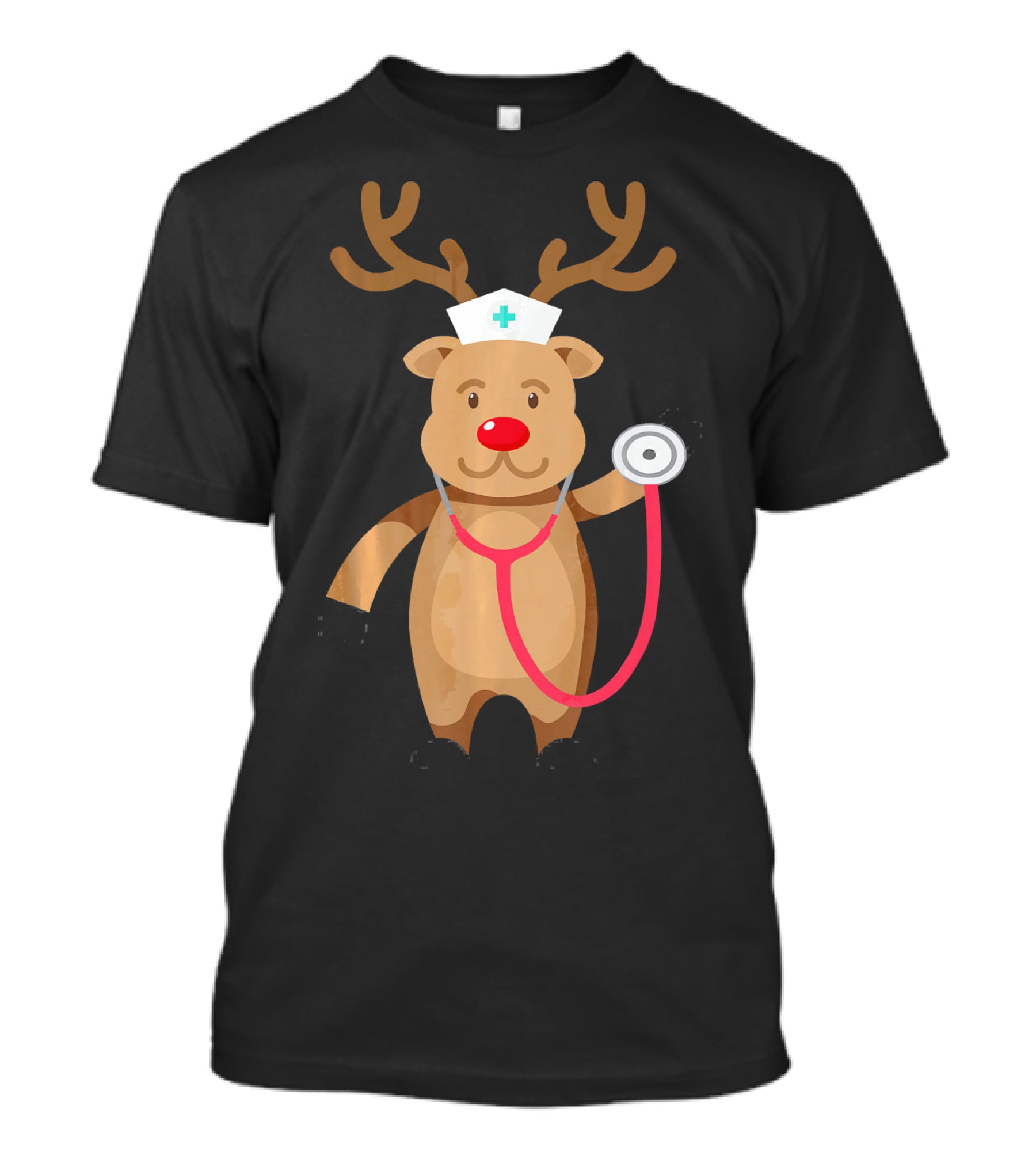 Nurse Reindeer With Stethoscope And Hat T-Shirt