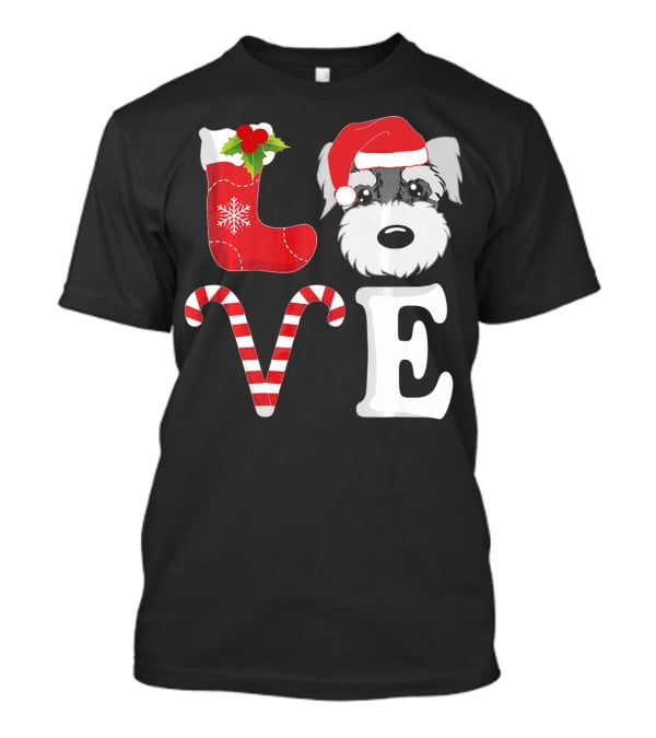 LOVE Miniature Schnauzer Santa Christmas Candy Cane T-Shirt